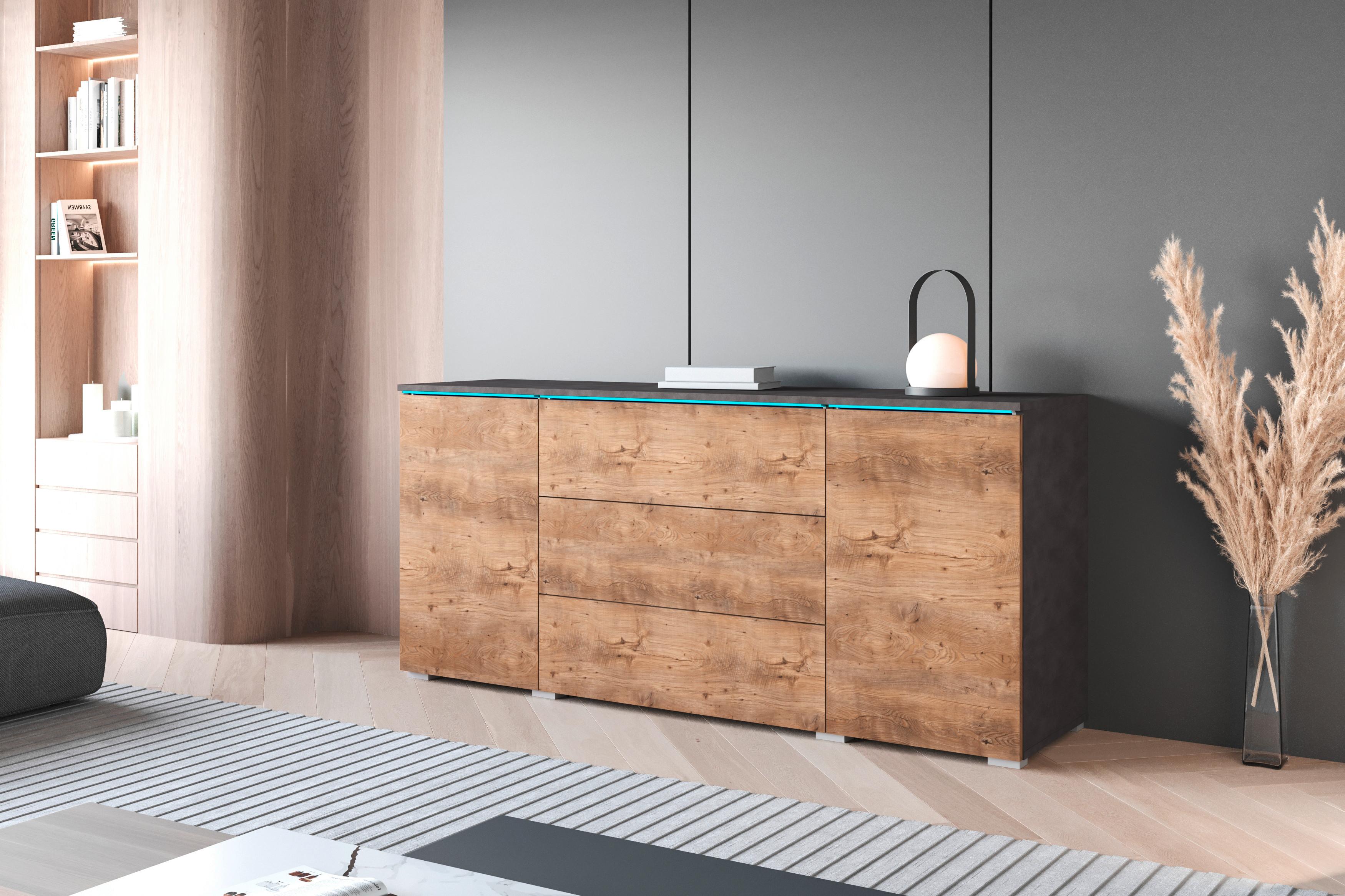 Sideboard Vera 150 Anthrazit- Kastanieneichefarben B: 150 Cm