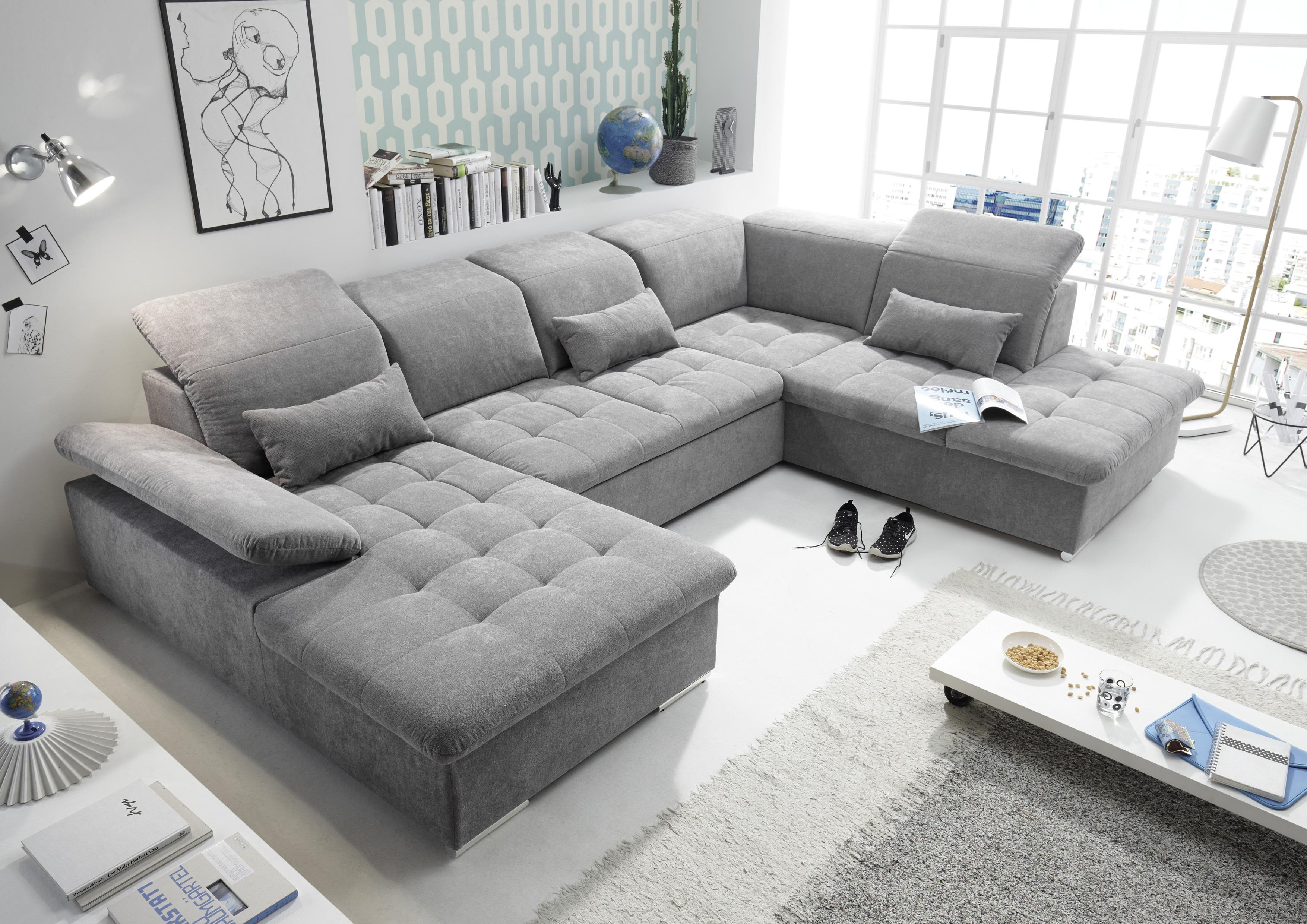 Sedací souprava WAYNE U - šedá/barvy stříbra, Konvenční, textil/plast (188/340/240cm) - MID.YOU