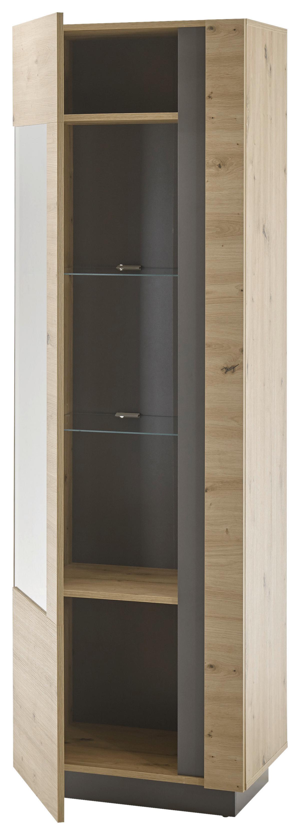 Vitrine Clair Grau/Eiche Dekor B: 60cm - Eiche Artisan/Grau, Design, Glas/Holzwerkstoff (60/194/40cm) - MID.YOU