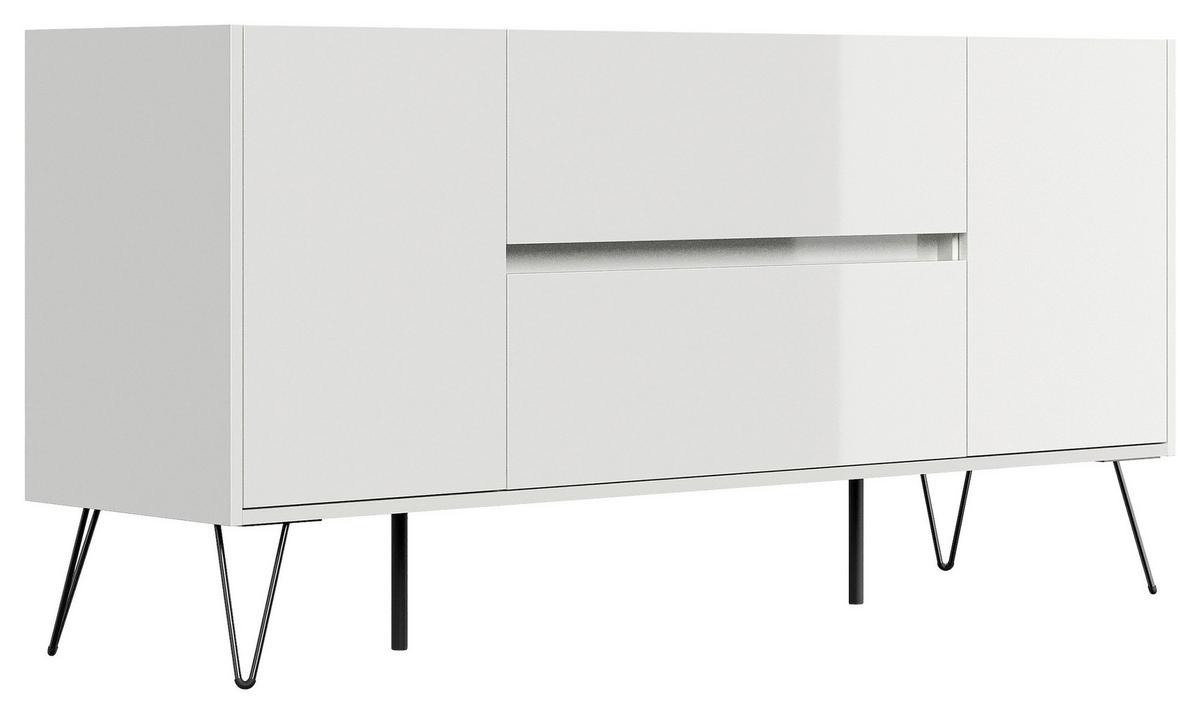 Sideboard Posseik Industrial Weiß B: 155 Cm - Weiß Hochglanz/Schwarz, Design, Holzwerkstoff (155/75,8/42cm) - P & B