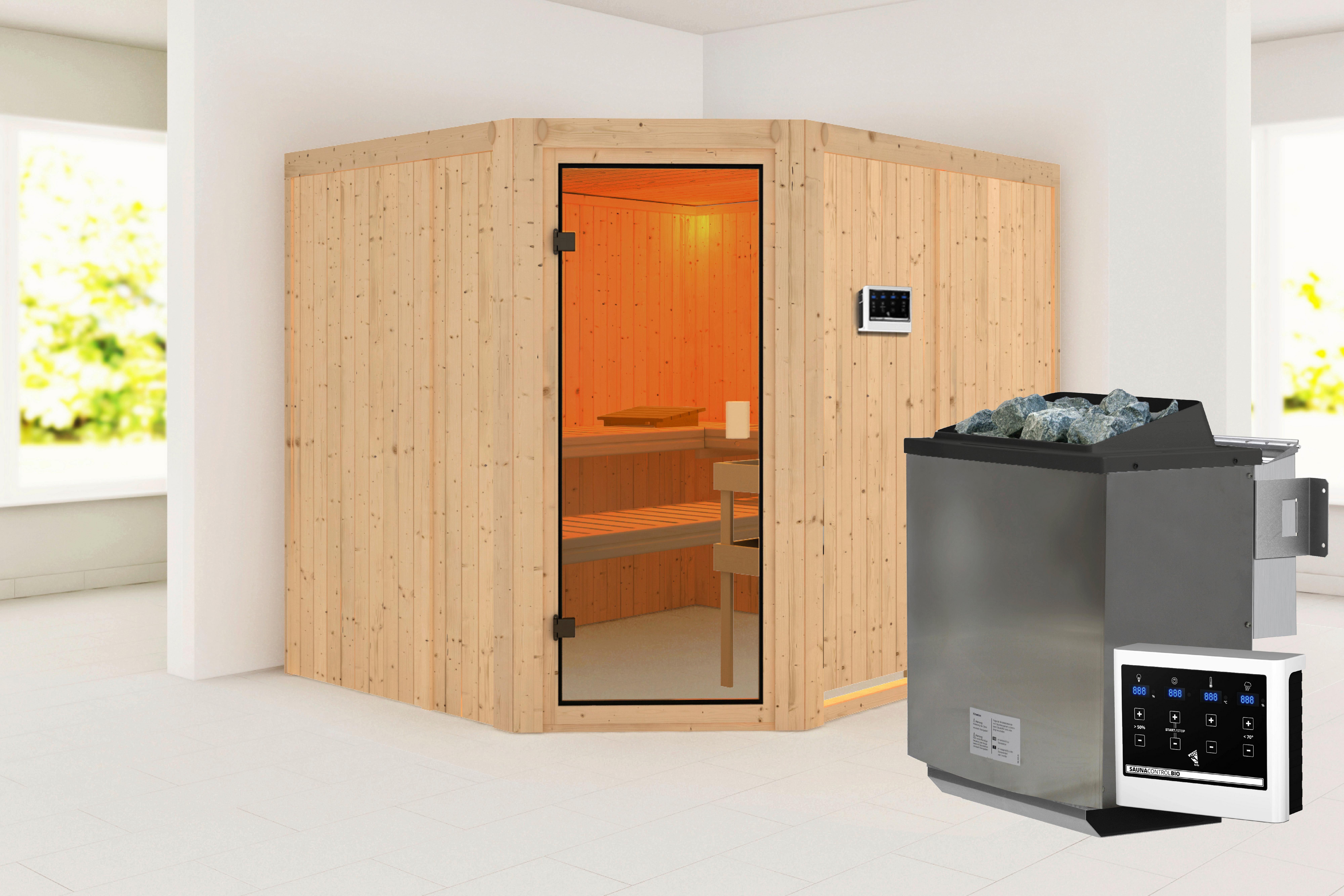 Sauna Bron Eck 231/198/202 Cm - Fichtefarben, Basics, Holz (231/198/202cm)