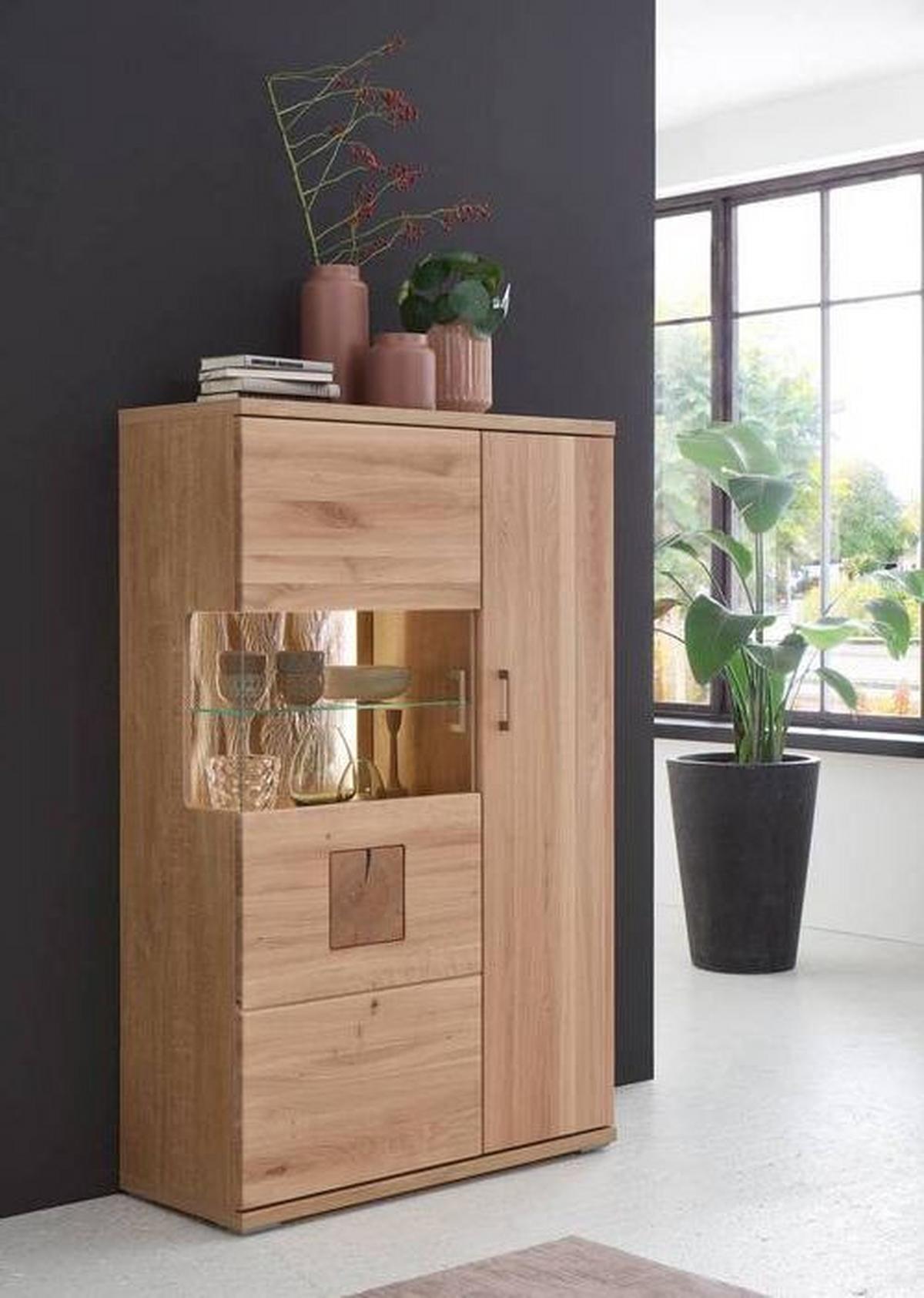 Wohnwand Kansas - Alteiche/Silberfarben, KONVENTIONELL, Glas/Holz (317,1/171/50,2cm) - Livetastic