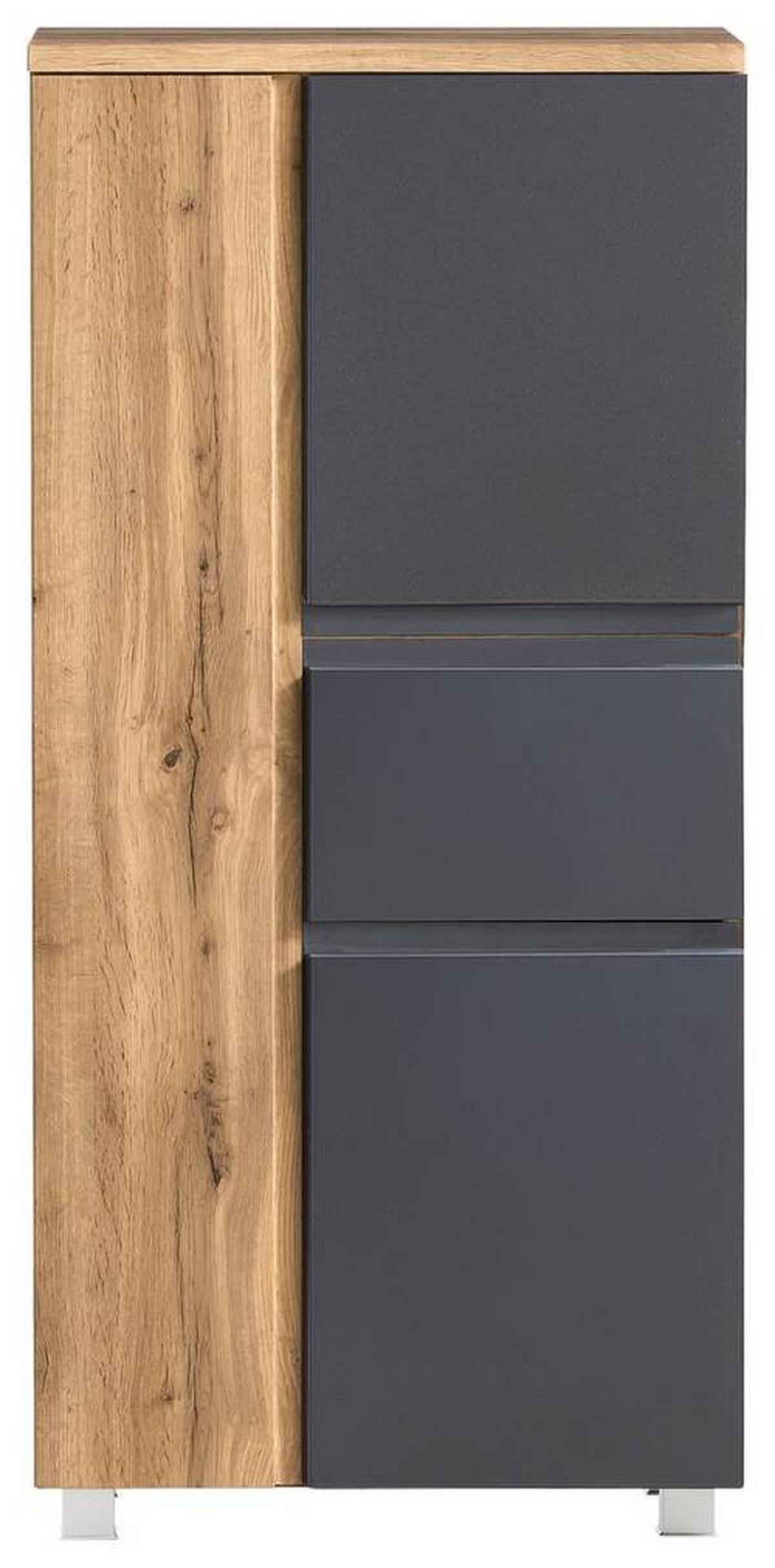 Midischrank Varese B: 65 Cm Grau/eiche Wotan - Silberfarben/Eiche Wotan, MODERN, Holzwerkstoff (65/130/35cm) - Held