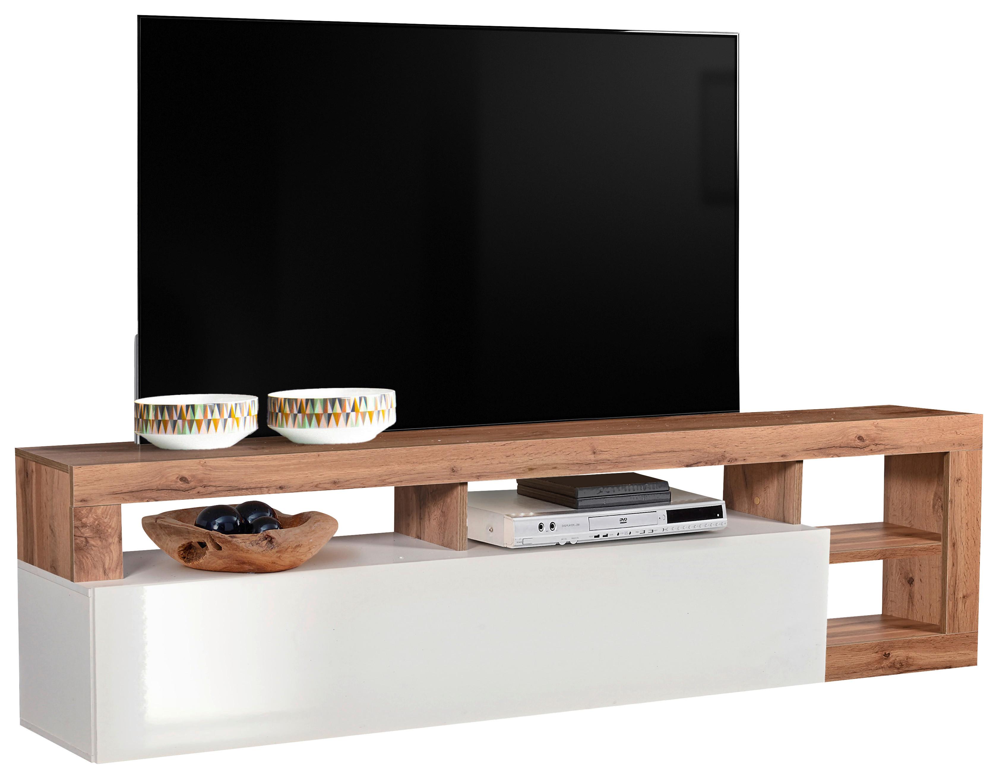 Komoda pod televizi DALLAS - dub wotan/vysoce lesklá bílá, Basics, kompozitní dřevo (185/58/42cm) - Ti'me