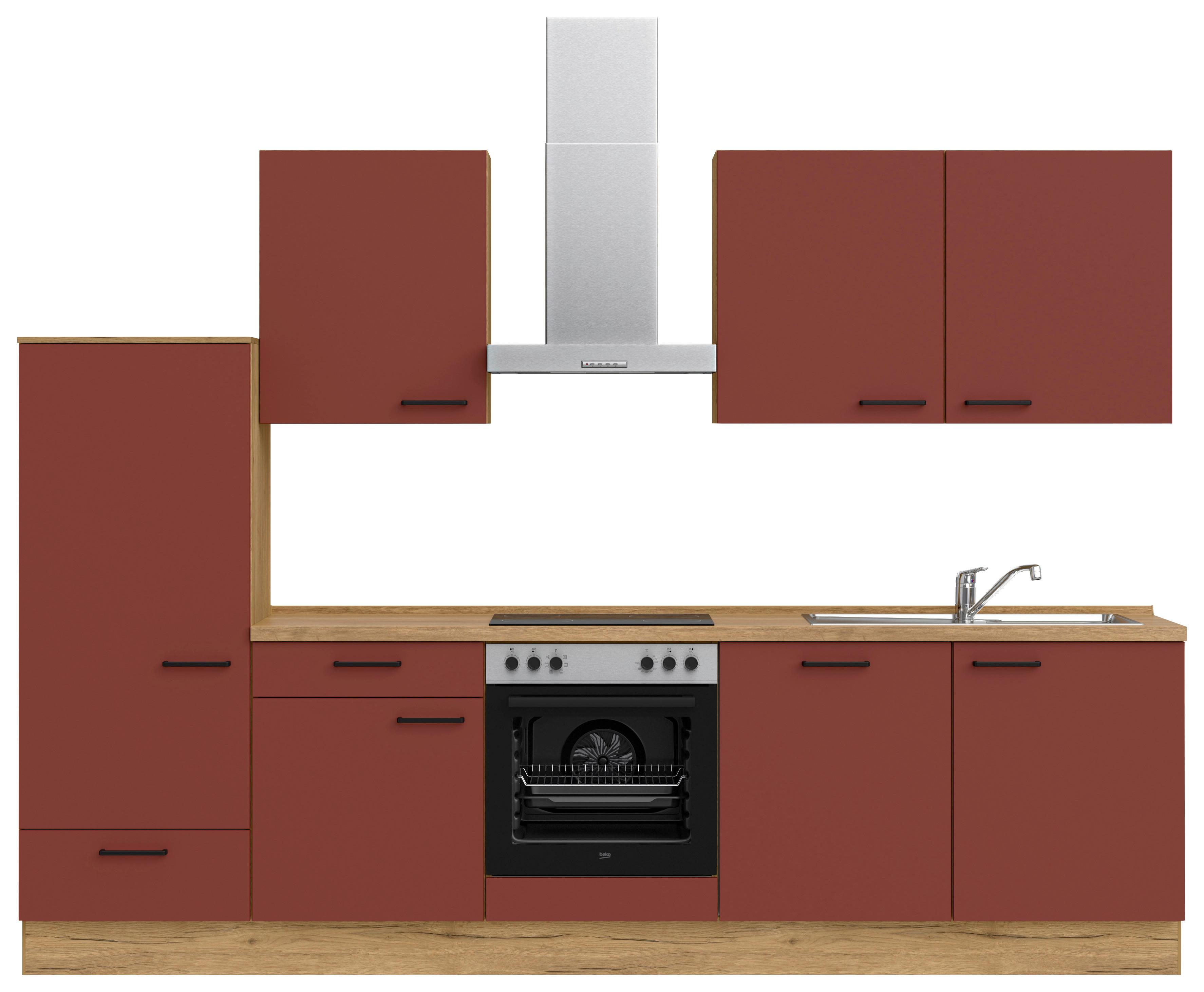 Küchenleerblock Easytouch Low-Line, L10 Links - Eichefarben/Rot, MODERN, Holzwerkstoff (300cm) - Nobilia