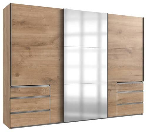 Schwebetürenschrank Mit Spiegel 300cm Level 36a, Eiche Dekor - Eichefarben, MODERN, Glas/Holzwerkstoff (300/216/65cm) - MID.YOU