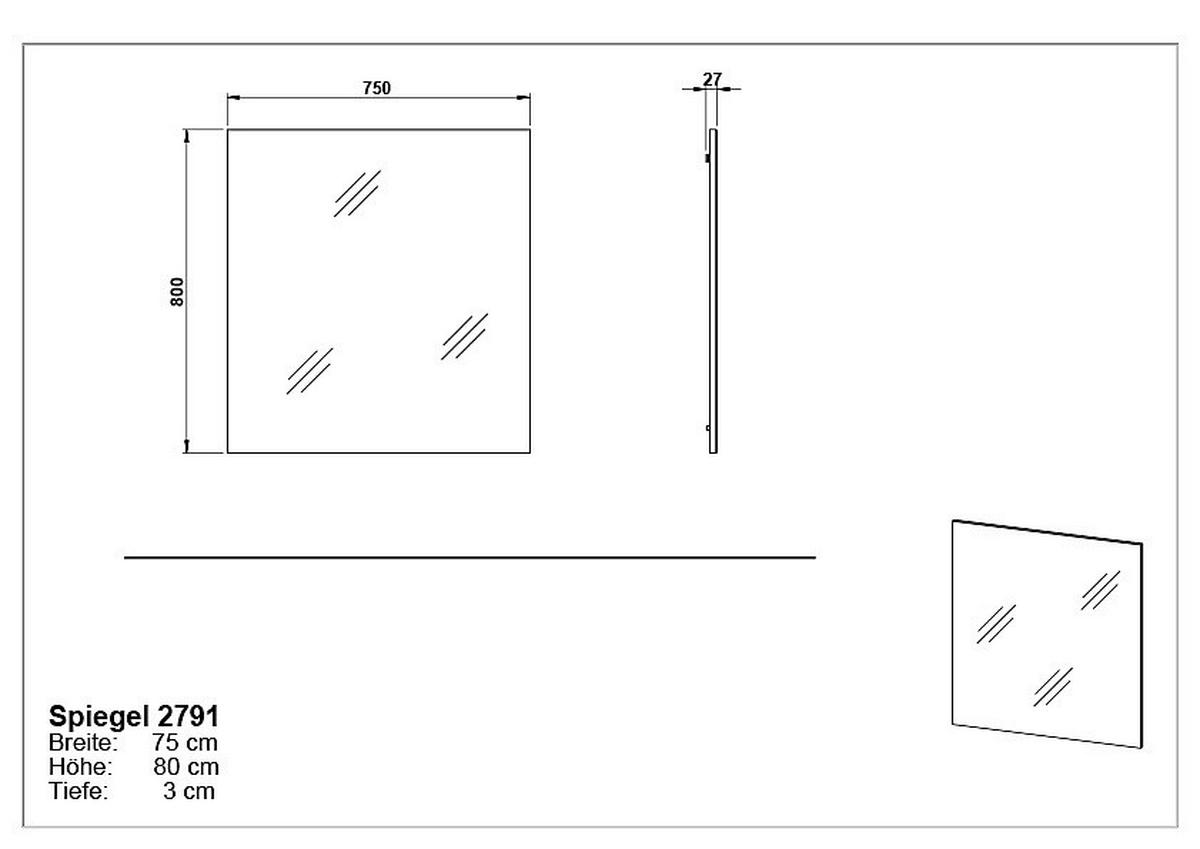 Garderobe Alviano Weiß/Eiche Dekor 3-Teilig - Eichefarben/Weiß, Design, Glas/Holzwerkstoff (104/200/33cm) - Germania
