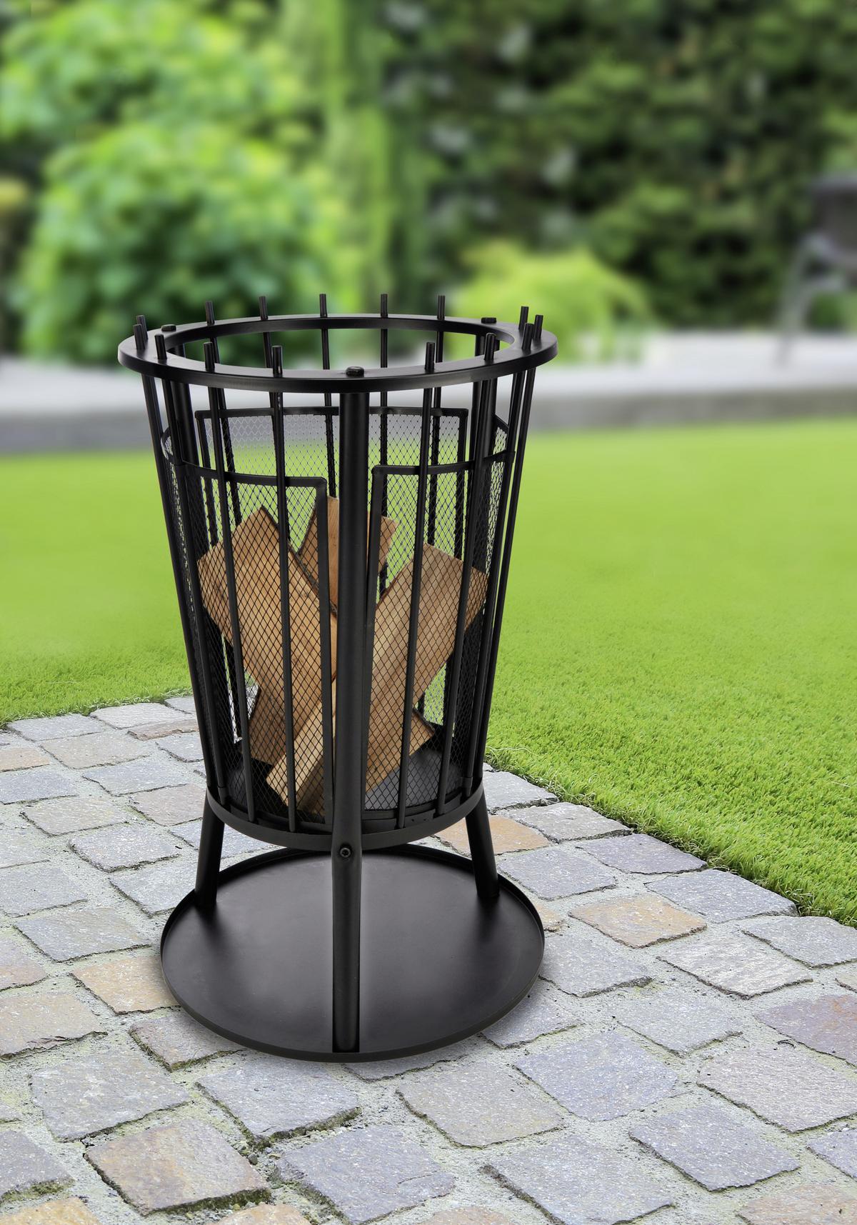 Feuerkorb DxH 40x61 cm mit Funkenschutz Schwarz - Schwarz, Basics, Metall (40/61cm)