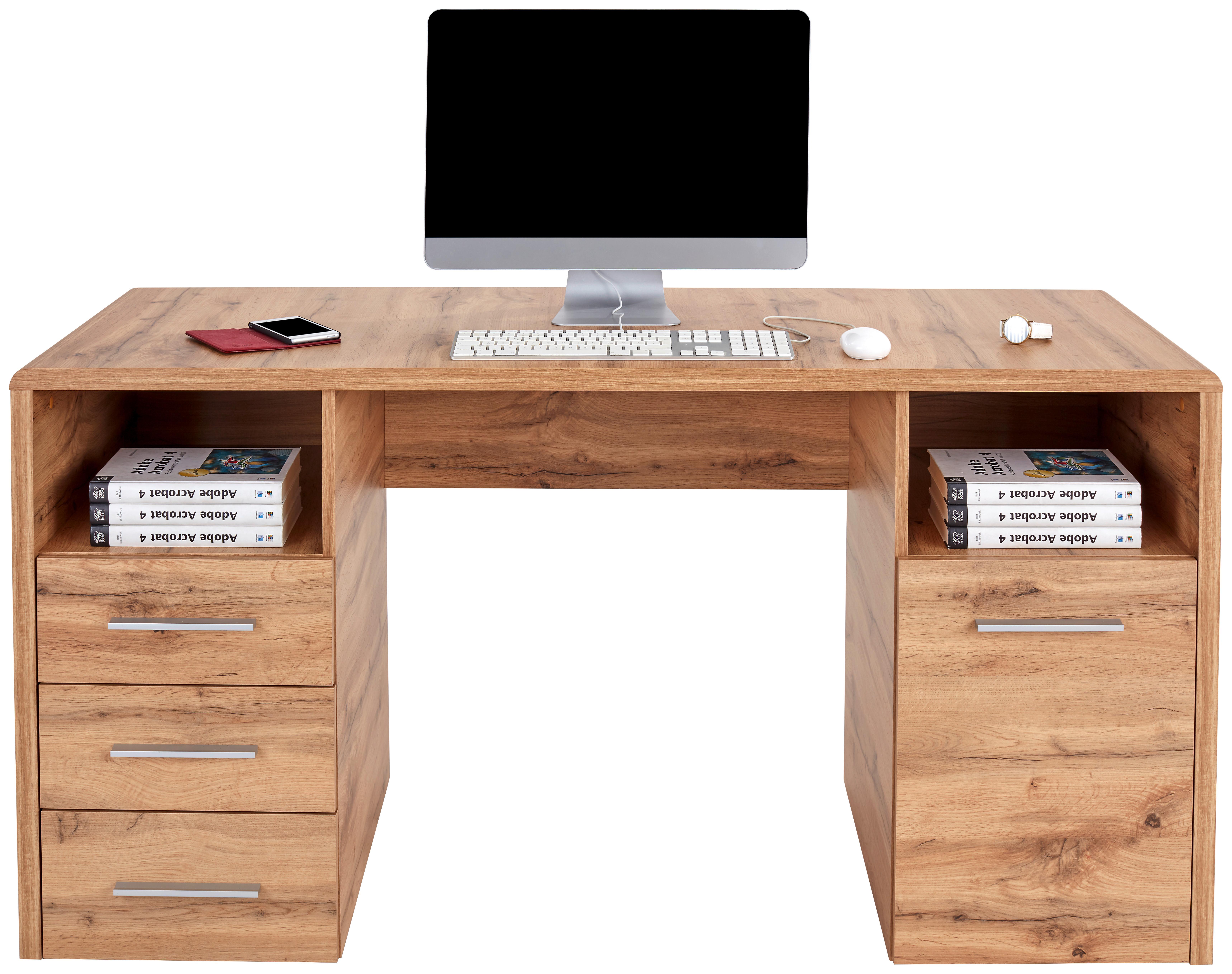 Schreibtisch Mit Stauraum B: 150cm H: 75,5cm Eiche Dekor - Eichefarben, MODERN, Holzwerkstoff (150/75,5/60cm)