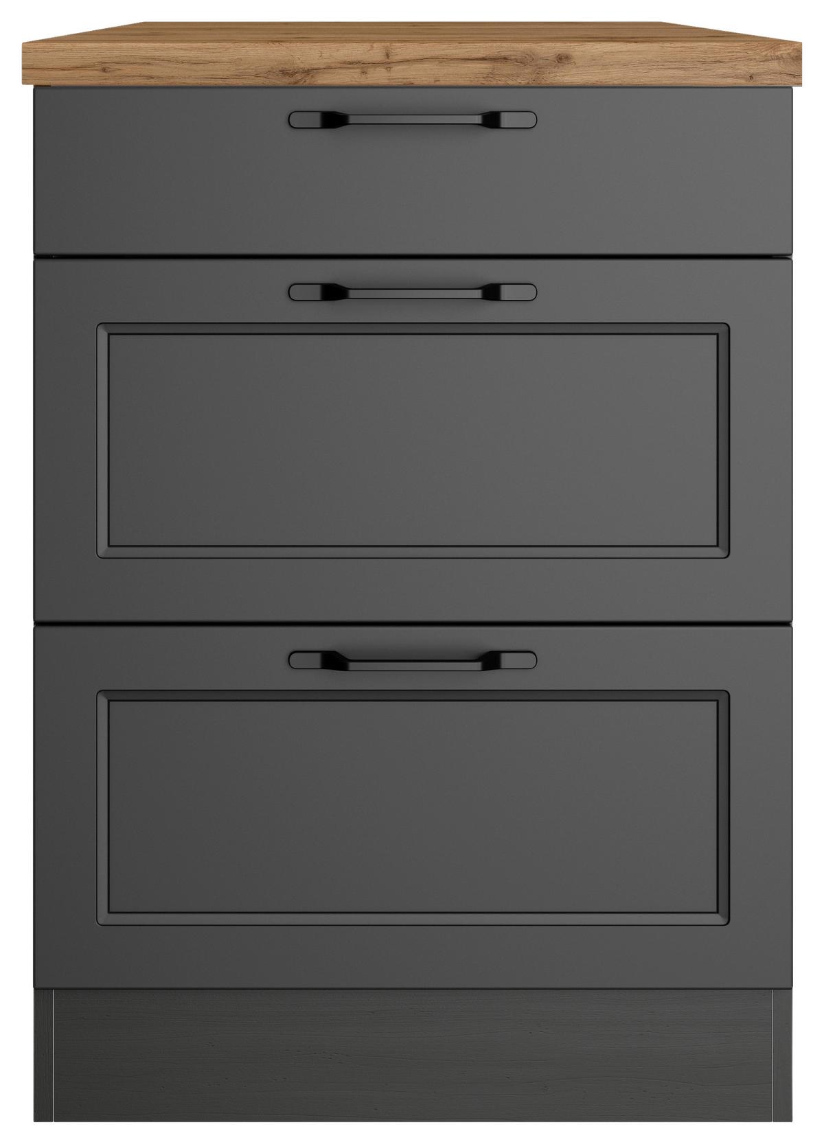 Küchenunterschrank Meran 60 Cm Grau/eiche Dekor - Eiche Wotan/Grau, LIFESTYLE, Holzwerkstoff (60/86/60cm) - Held