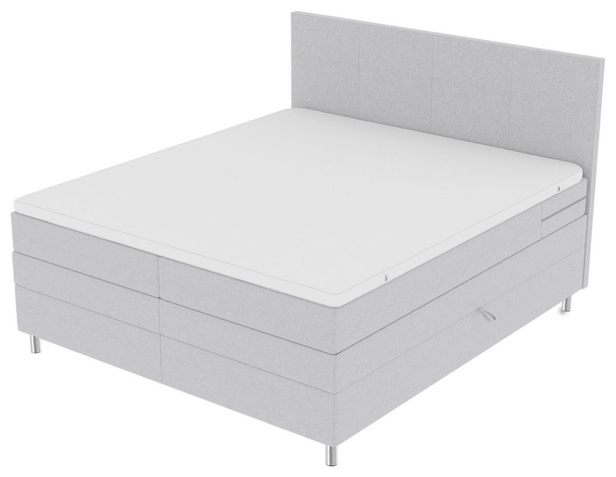 Boxspringbett mit Topper und Bettkasten 180x200 cm Messina - Chromfarben/Hellgrau, KONVENTIONELL, Textil (180/200cm)