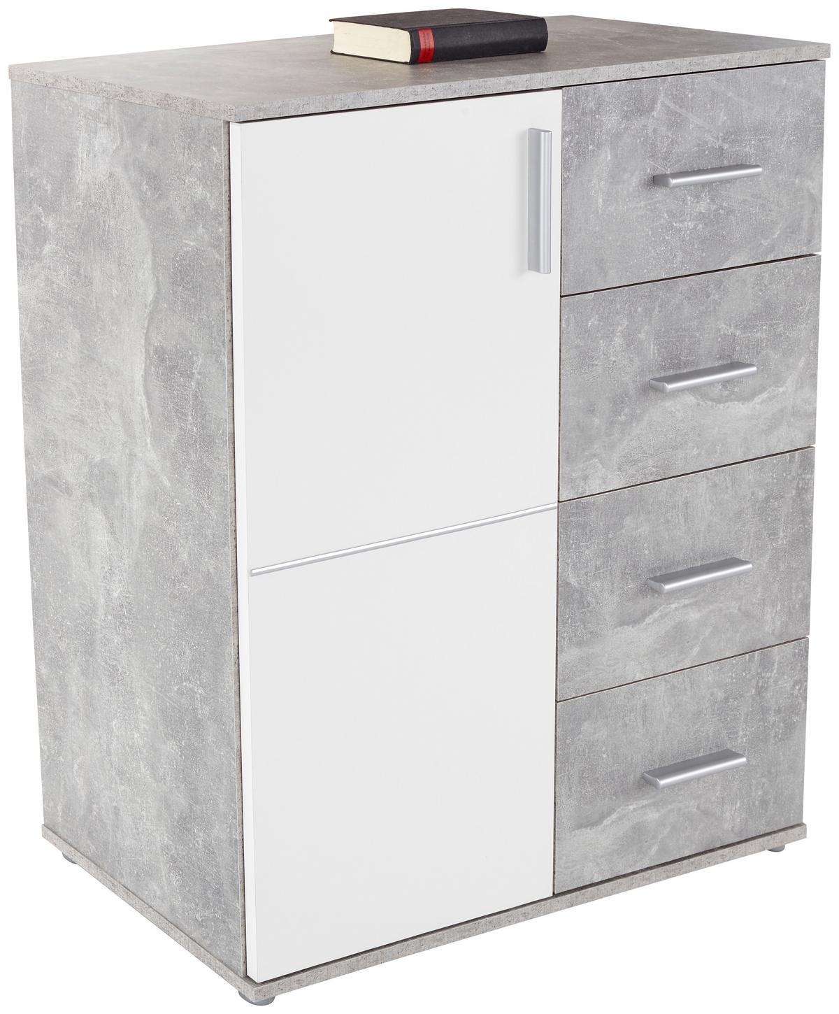 Kommode B 88,2cm Ina Beton Optik/weiß - Weiß/Grau, MODERN, Holzwerkstoff (88,2/95,2/38,3cm)