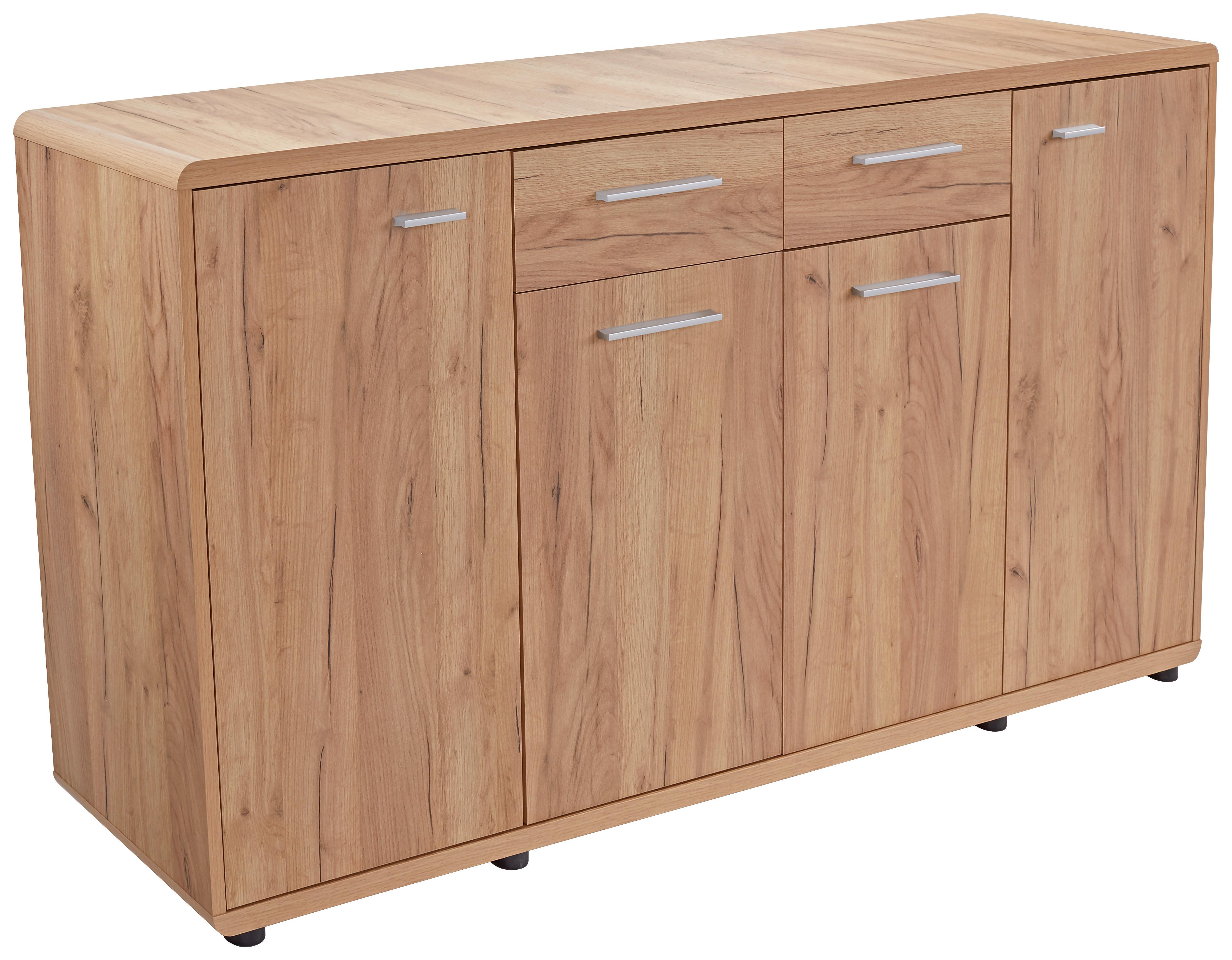 Kommode mit Türdämpfer B 174cm Fontana, Kraft Eiche Dekor - Eichefarben/Schwarz, MODERN, Holzwerkstoff (174/87/40cm)