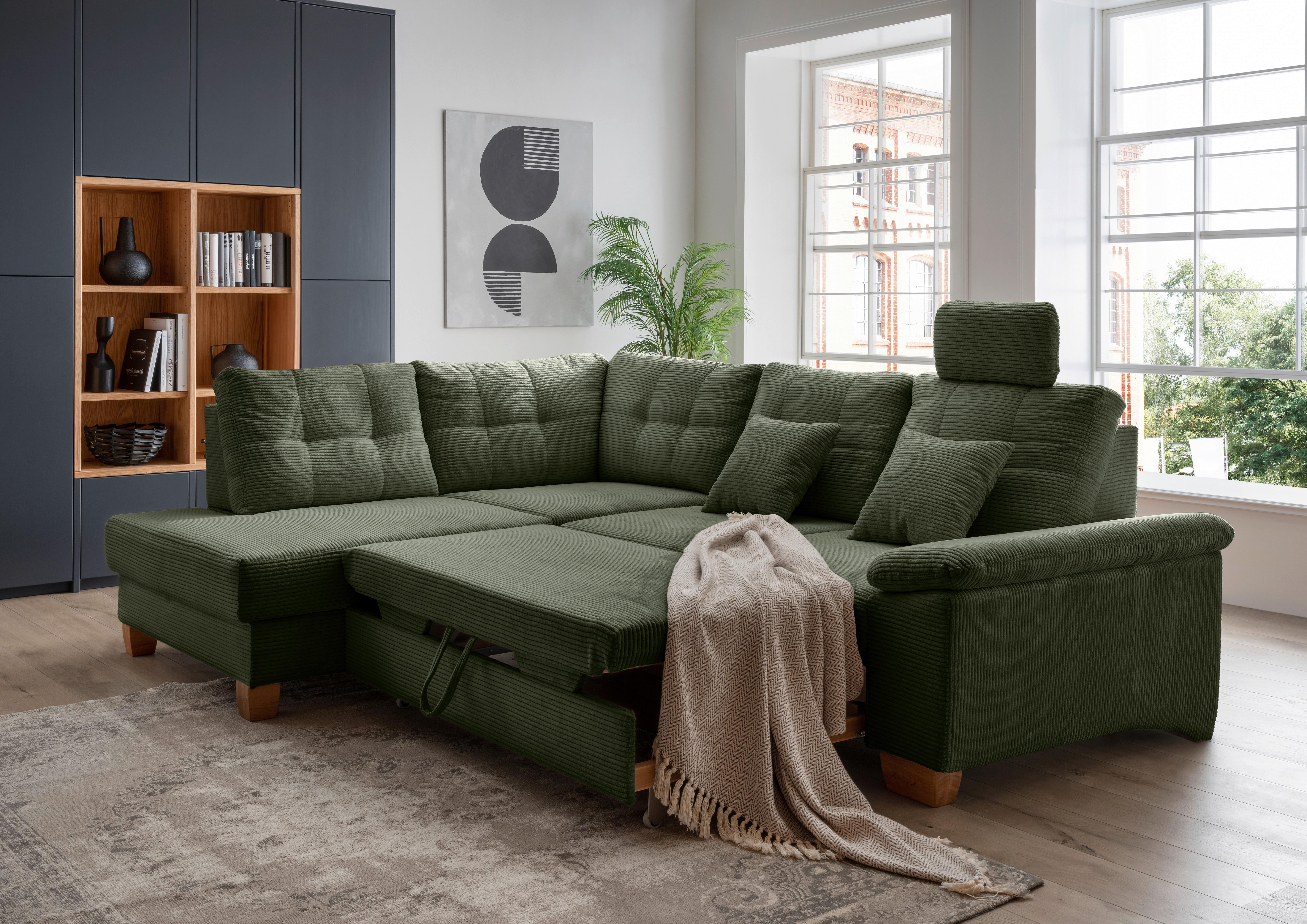 Ecksofa Brizzini Dunkelgrün S: 206x274 Cm - Dunkelgrün/Naturfarben, MODERN, Textil (206/274cm) - Livetastic