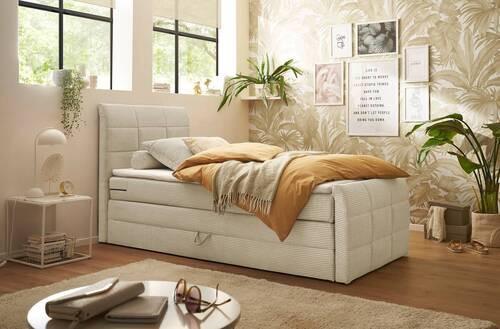 Boxspringbett Bolivia 6 - Creme/Schwarz, MODERN, Holzwerkstoff/Textil (100/200cm) - MID.YOU