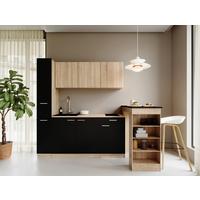 KÜCHENBLOCK Ingrid, Schwarz B: 180 cm - Eichefarben/Schwarz, Design, Holzwerkstoff (180cm) - Respekta