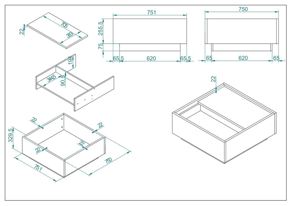 Couchtisch Largo Anthrazit/Eichefarben B: 75 cm - Eichefarben/Anthrazit, Design, Holzwerkstoff (75/33/75cm) - MID.YOU