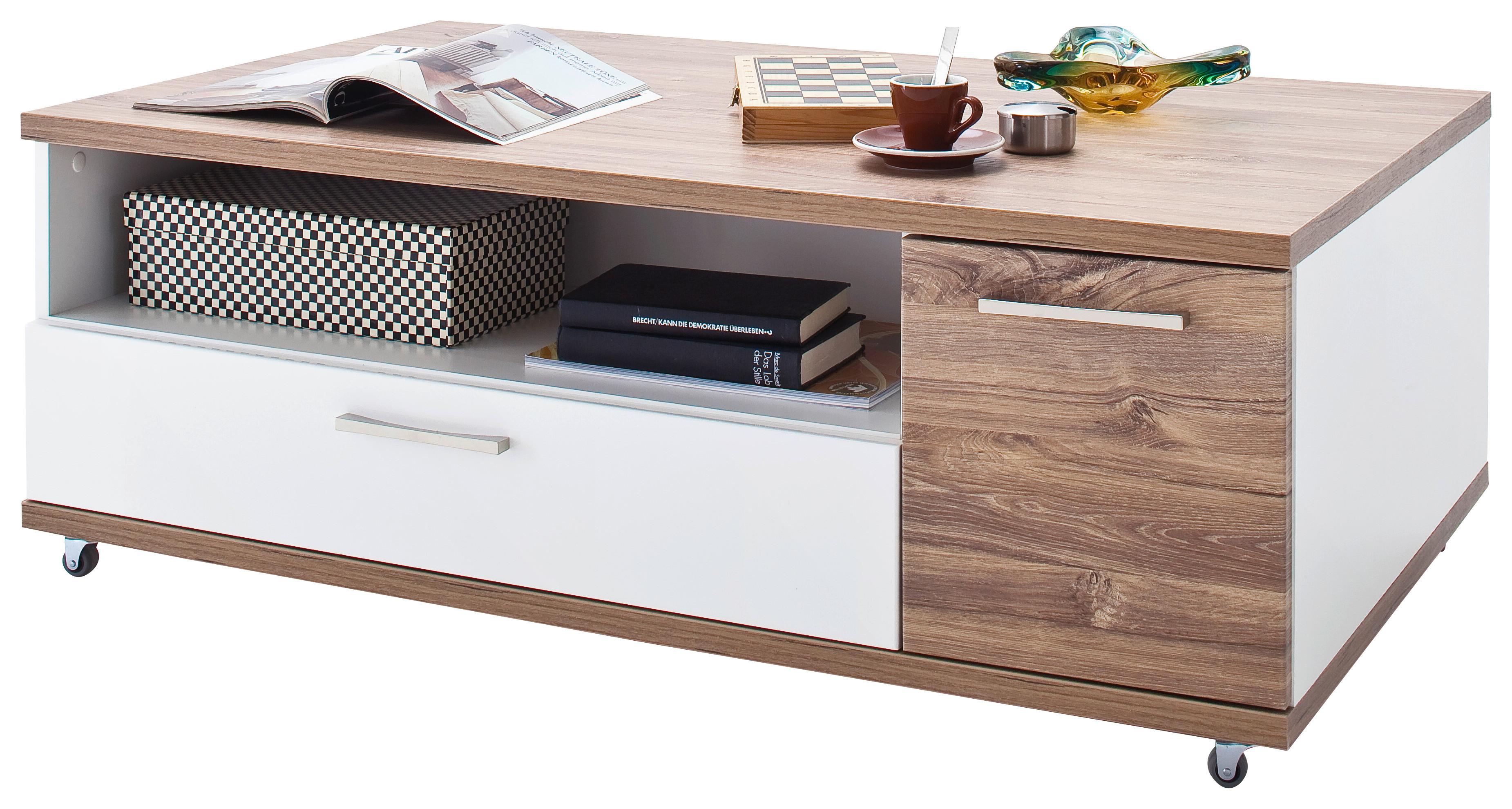 Couchtisch ausziehbar Luzern Weiß/Eiche Dekor - Eichefarben/Weiß, Design, Holzwerkstoff/Kunststoff (115/70/42cm) - Livetastic