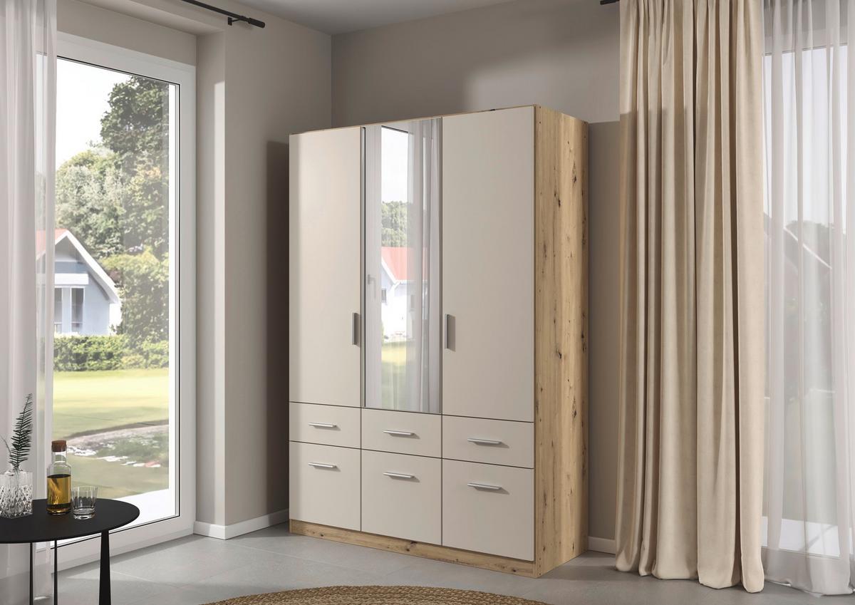 Kleiderschrank Celle Matt Champagner B: 136 cm - Champagner/Eiche Artisan, Trend, Holzwerkstoff (136/197/54cm)