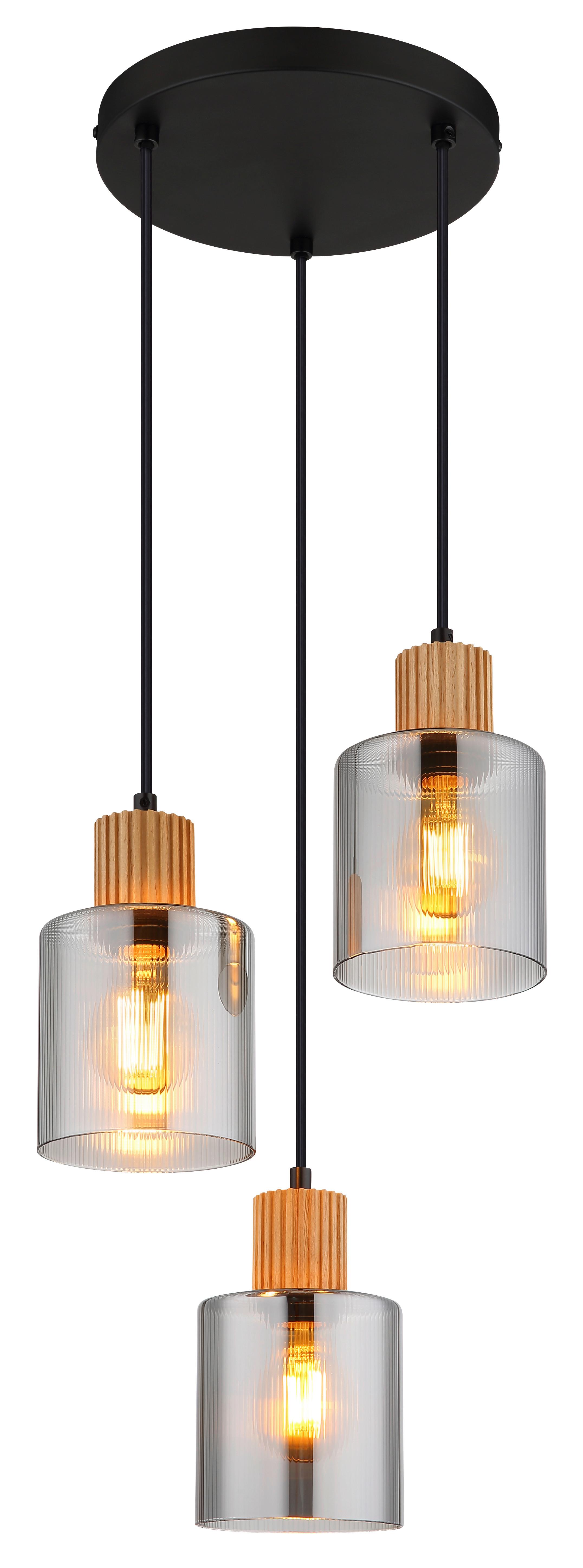 Hängeleuchte 15768-3h - Dunkelbraun/Schwarz, Natur, Glas/Holz (30/120cm) - Globo