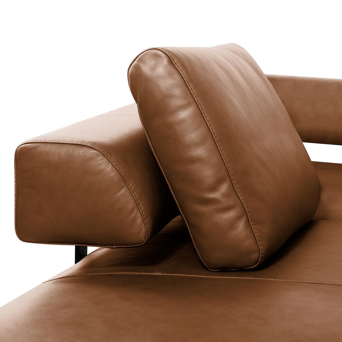 Ecksofa Como Echtleder Cognac 237x306 - Cognac/Schwarz, Design, Leder (237/306cm) - Livetastic