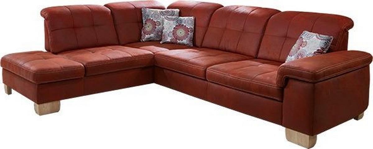 Sedací souprava ELLA, levá, cihlová, s funkcemi - divoký dub/terracotta, Moderní, dřevo/textil (243/273cm)