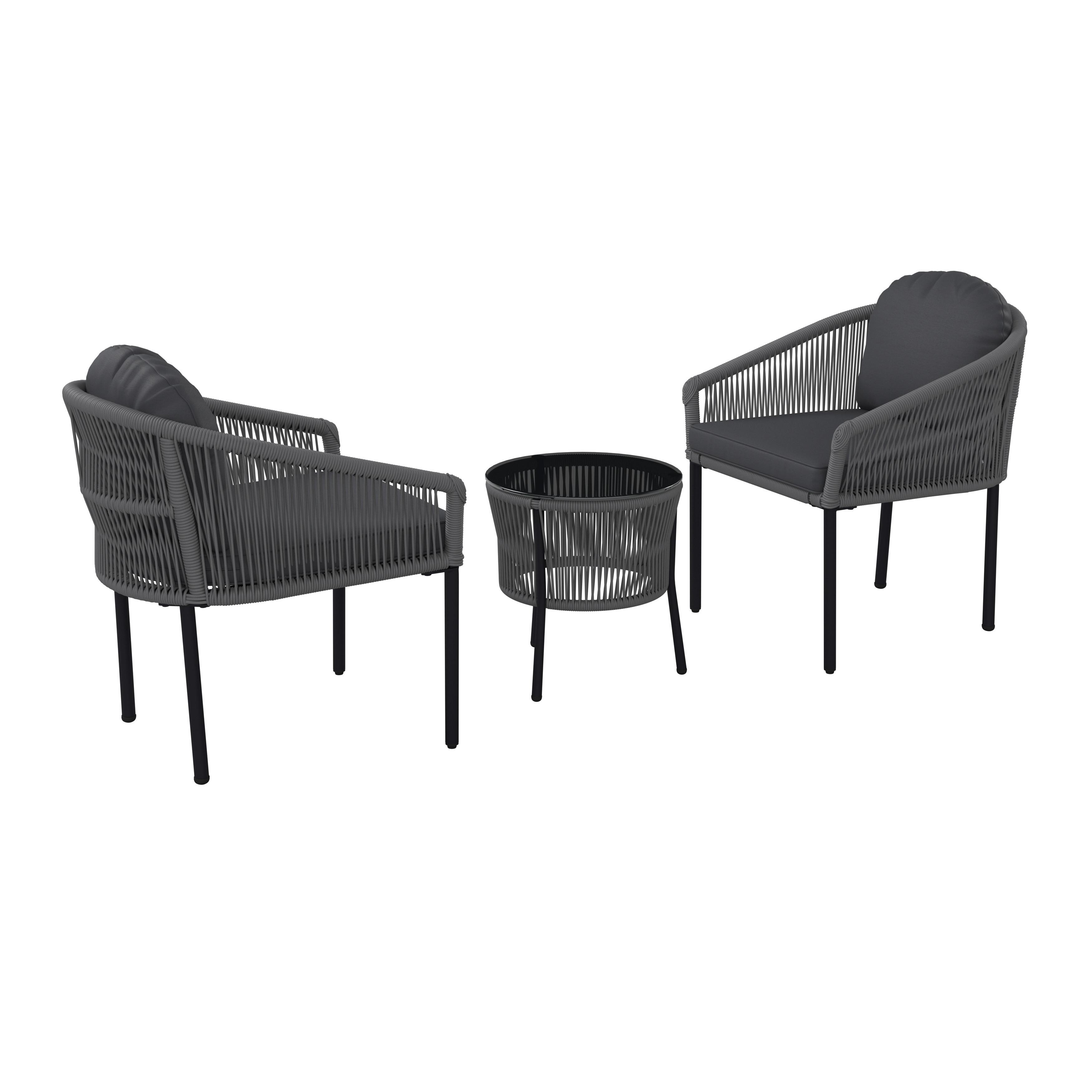 Balkonmöbel Set Capri Metall Mit Kissen - Dunkelgrau/Hellgrau, MODERN, Textil/Metall (69/63/52cm) - Beldano