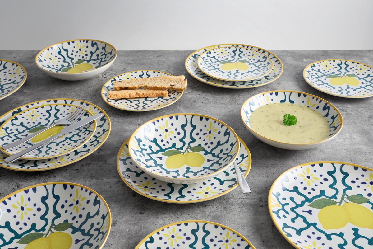 Mělký talíř LEMONS - modrá/jadeitově zelená, Konvenční, keramika (26cm) - Mömax