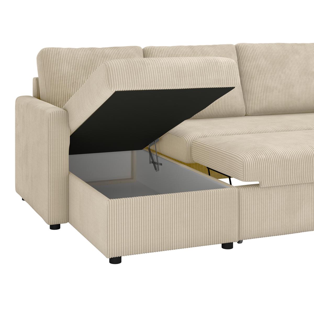 Ecksofa Mit Schlaffunktion Paris Beige Cord 215x145cm - Beige, Basics, Holz/Holzwerkstoff (215/145cm)