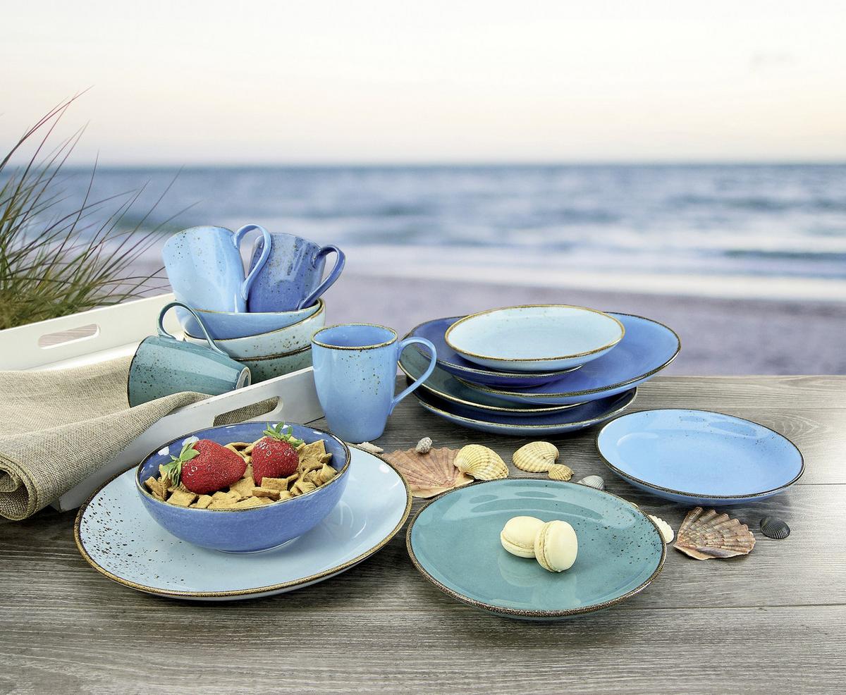 Kombinovaný servis AQUA NATURE, 16-dielny - modrá, Basics, keramika (34/31,5/33cm) - Creatable