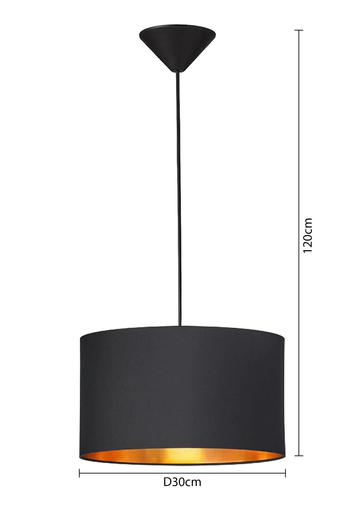 Závěsné svítidlo Goldi, E27 max. 25W - černá/barvy zlata, Moderní, kov/textil (30/120cm) - Mömax