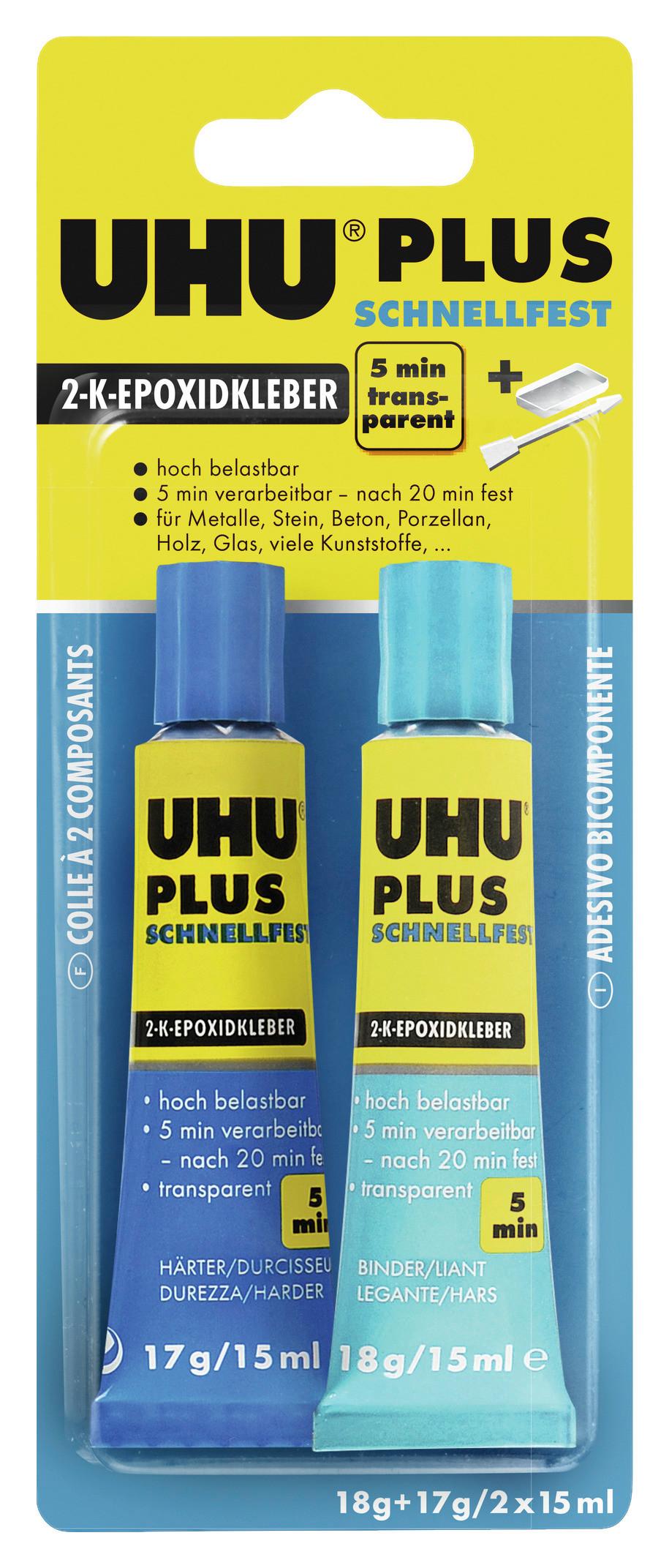 Epoxidkleber Plus Schnellfest 2-Komponenten-Kleber 35 G - Transparent, Basics, Metall (6,8/2,7/17cm) - UHU AUSTRIA