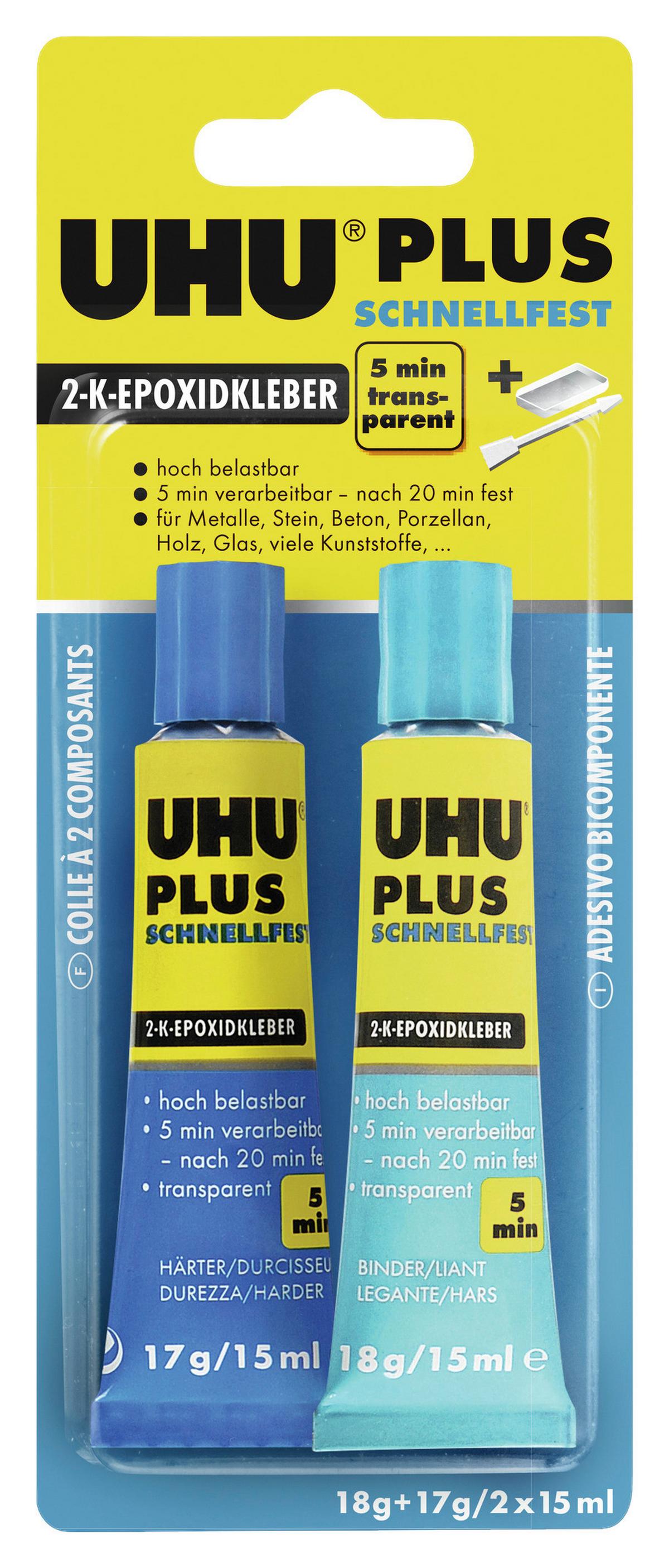 Epoxidkleber Plus Schnellfest 2-Komponenten-Kleber 35 G - Transparent, Basics, Metall (6,8/2,7/17cm) - UHU AUSTRIA