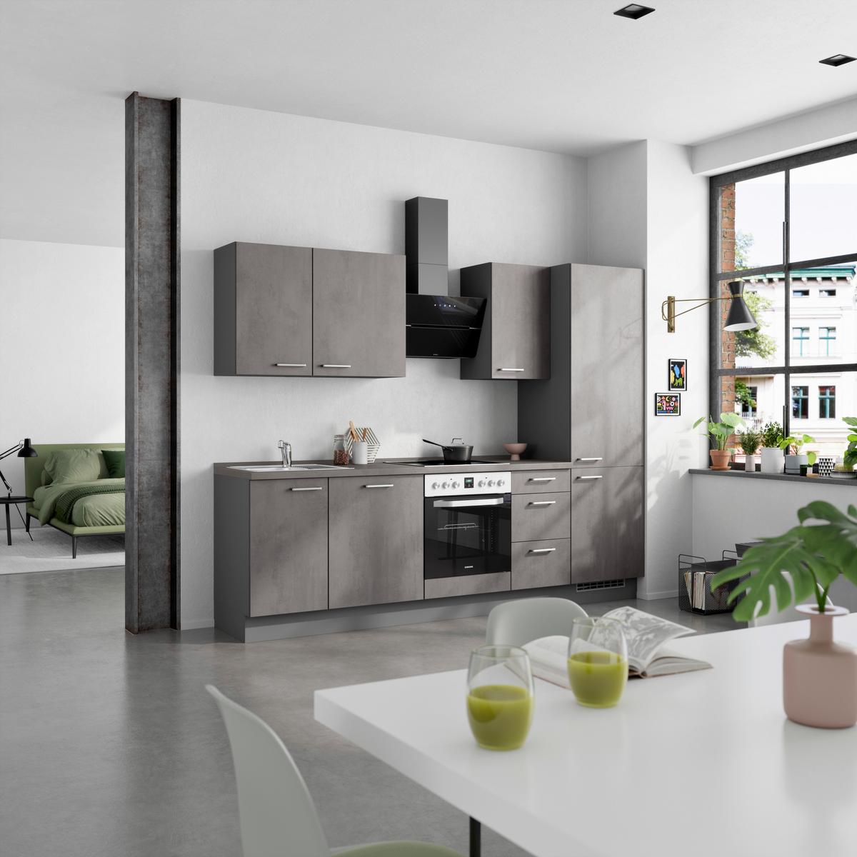 Kuchynská linka 270 cm, bridl.šedý betón/bridl.šedá - farba ušľachtilej ocele/bridlicová, Modern, kov/kompozitné drevo (270cm) - Nobilia