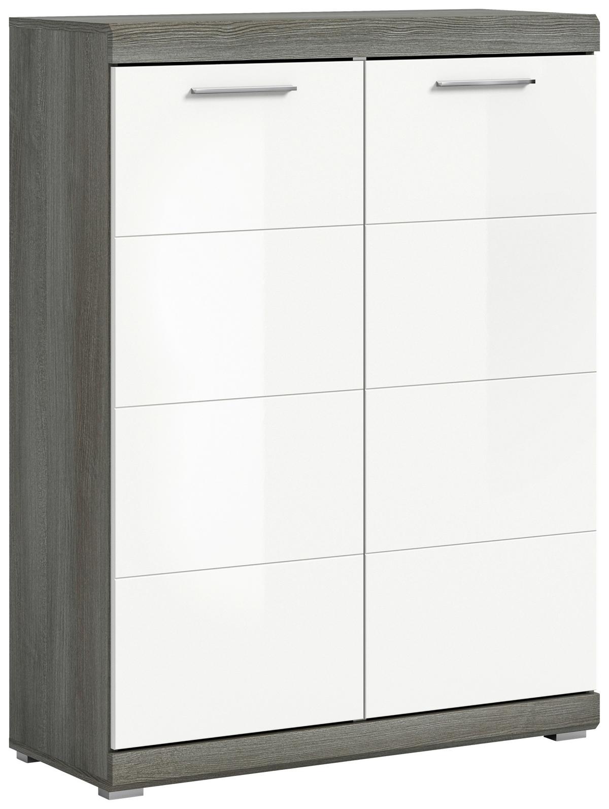 Schuhschrank Scout - Weiß Hochglanz/Dunkelgrau, Design, Holzwerkstoff (90/120/37cm) - MID.YOU