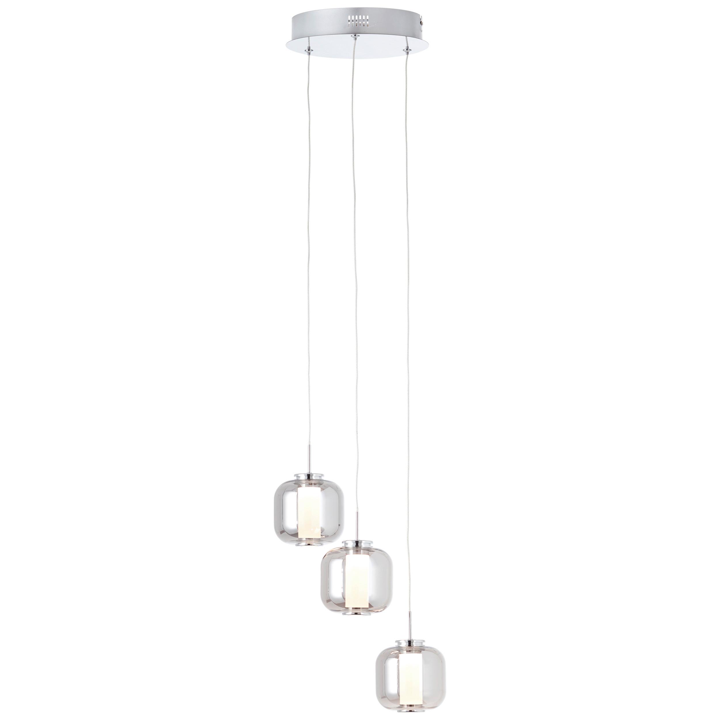 LED-Hängeleuchte Rafa H: 125 cm 3-Flammig - Chromfarben/Grau, Design, Glas/Kunststoff (22/125cm) - Brilliant