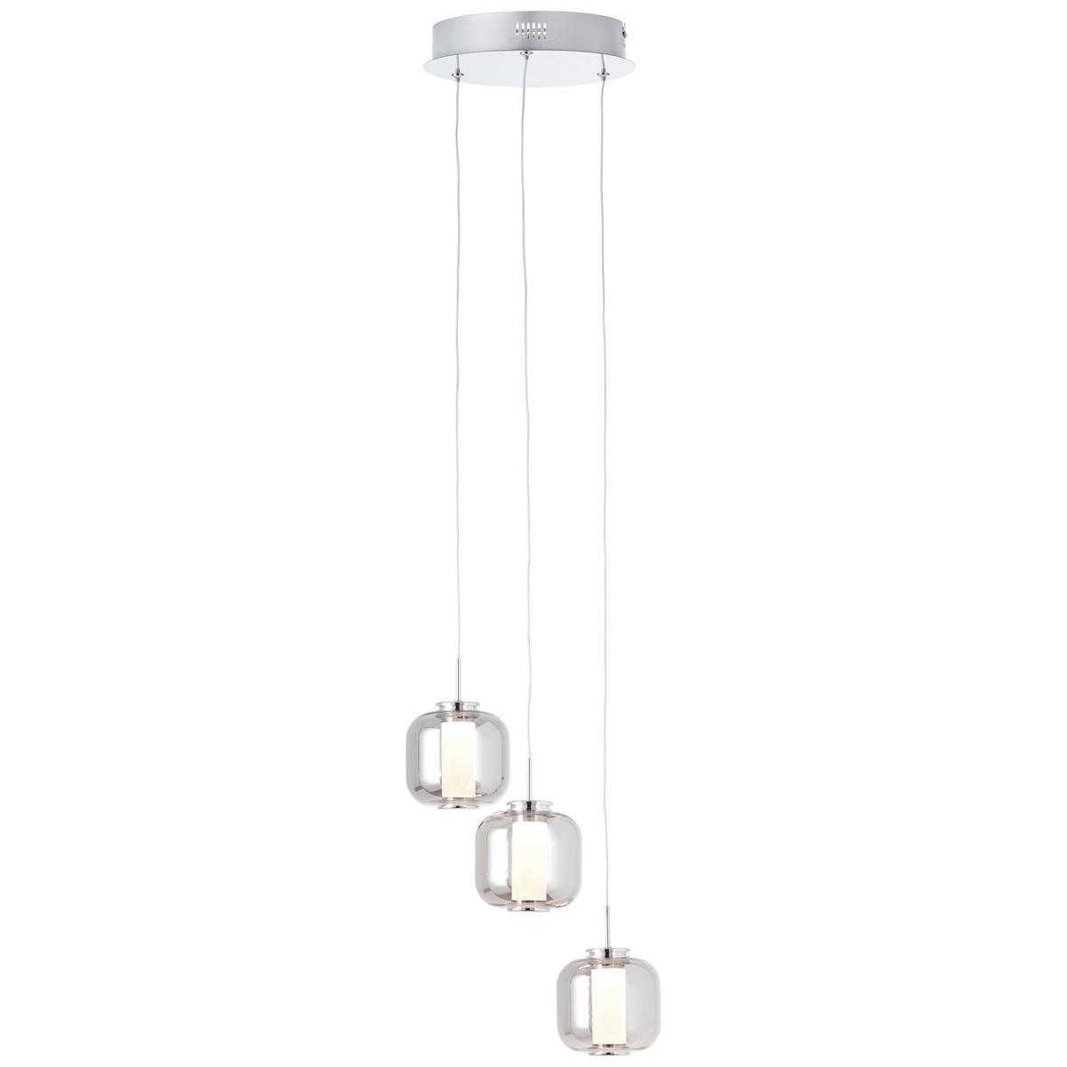 LED-Hängeleuchte Rafa H: 125 cm 3-Flammig - Chromfarben/Grau, Design, Glas/Kunststoff (22/125cm) - Brilliant