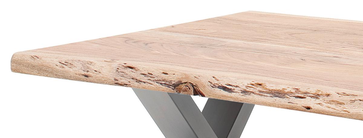 Couchtisch Holz Massiv Cartagena Akazie/Edelstahlf. - Edelstahlfarben/Akaziefarben, MODERN, Holz/Metall (110/45/70cm)