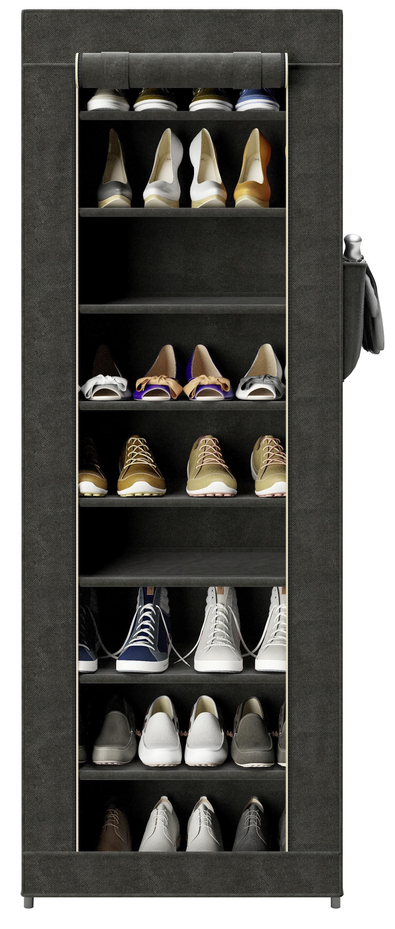 Schuhschrank Tracy Schwarz B: 58 cm - Schwarz, Basics, Textil/Metall (58/159/28cm) - Playboy