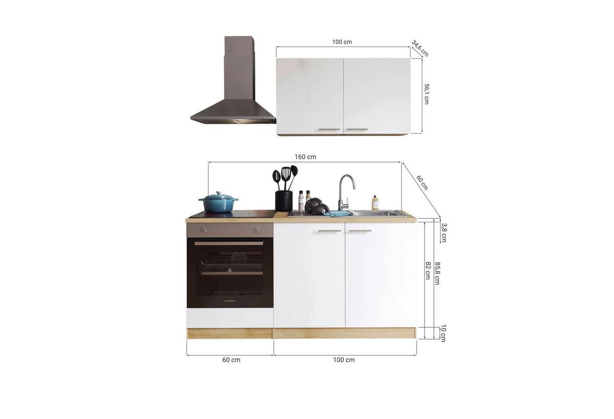 Miniküche Merle Weiß B: 160 Cm - Eichefarben/Weiß, Design, Holzwerkstoff (160cm) - Respekta