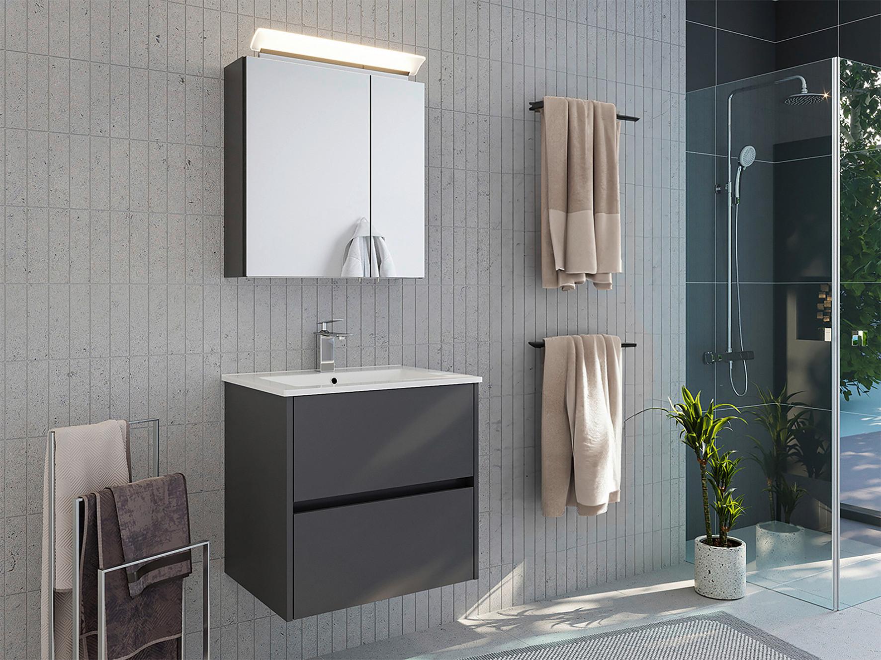 BADEZIMMER Limes, Graphitfarben B: 70 cm - Graphitfarben/Weiß, Basics, Keramik/Holzwerkstoff (70cm) - MID.YOU