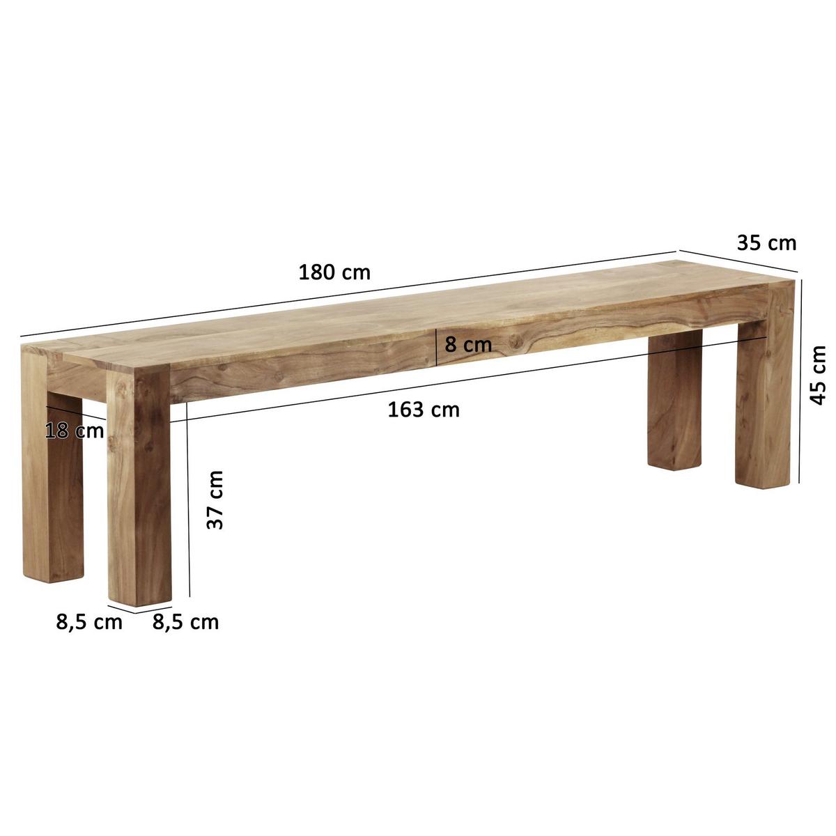 Sitzbank Mumbai Akazie Massiv, B: 180 Cm - Akaziefarben, MODERN, Holz (180/45/35cm) - MID.YOU