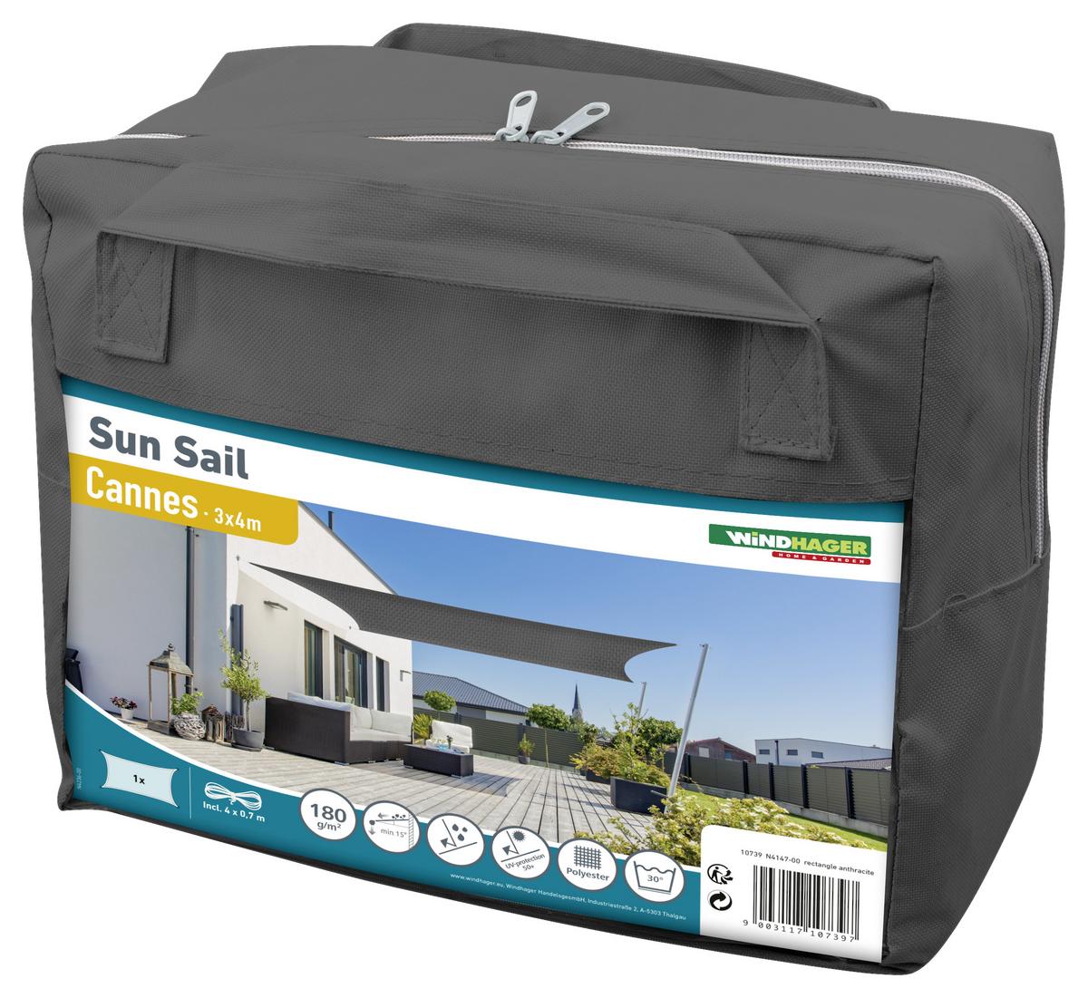 Sonnensegel Rechteck 3x4 m - Anthrazit, Basics (300/400cm)