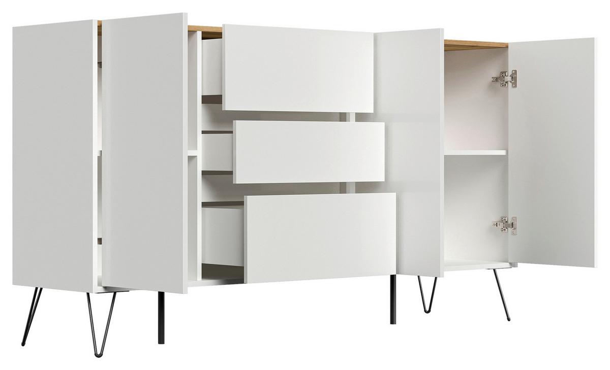 Sideboard Posseik Industrial Eichefarben/weiß B: 177 Cm - Weiß Hochglanz/Eichefarben, Design, Holzwerkstoff (177/93,6/42cm) - P & B