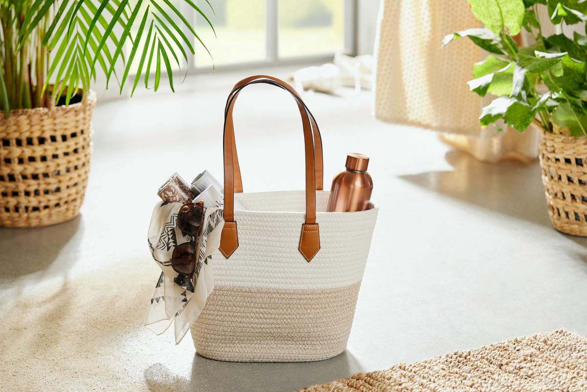 Strandtasche Sani - Creme/Weiß, Basics, Kunststoff/Textil - Luca Bessoni