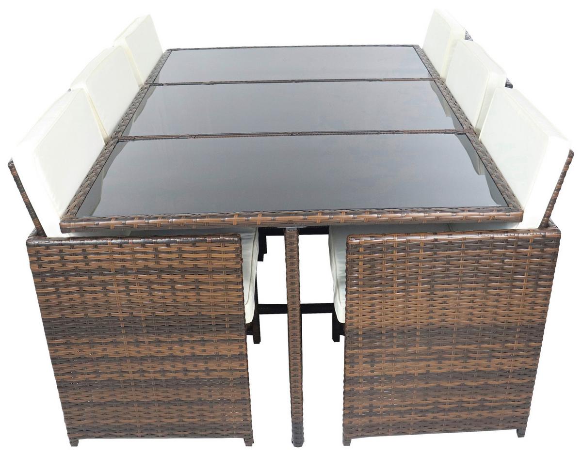 Gartenmöbel Set 7-Tlg. Raloso Metall/Kunststoff/Glas - Creme/Braun, MODERN, Glas/Kunststoff - Ambia Garden