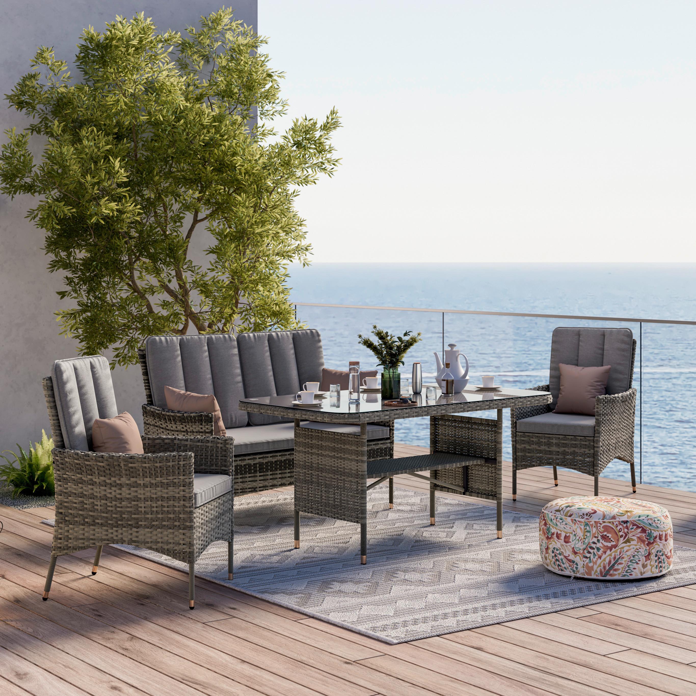 Loungegarnitur 4-Tlg Verona Metall/Kunststoff/Glas +kissen - Grau, MODERN, Glas/Kunststoff - Beldano