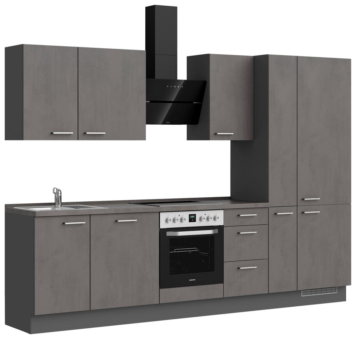 Kuchynská linka 300 cm, bridl.šedý betón/bridl.šedá - farba ušľachtilej ocele/bridlicová, Modern, kov/kompozitné drevo (300cm) - Nobilia