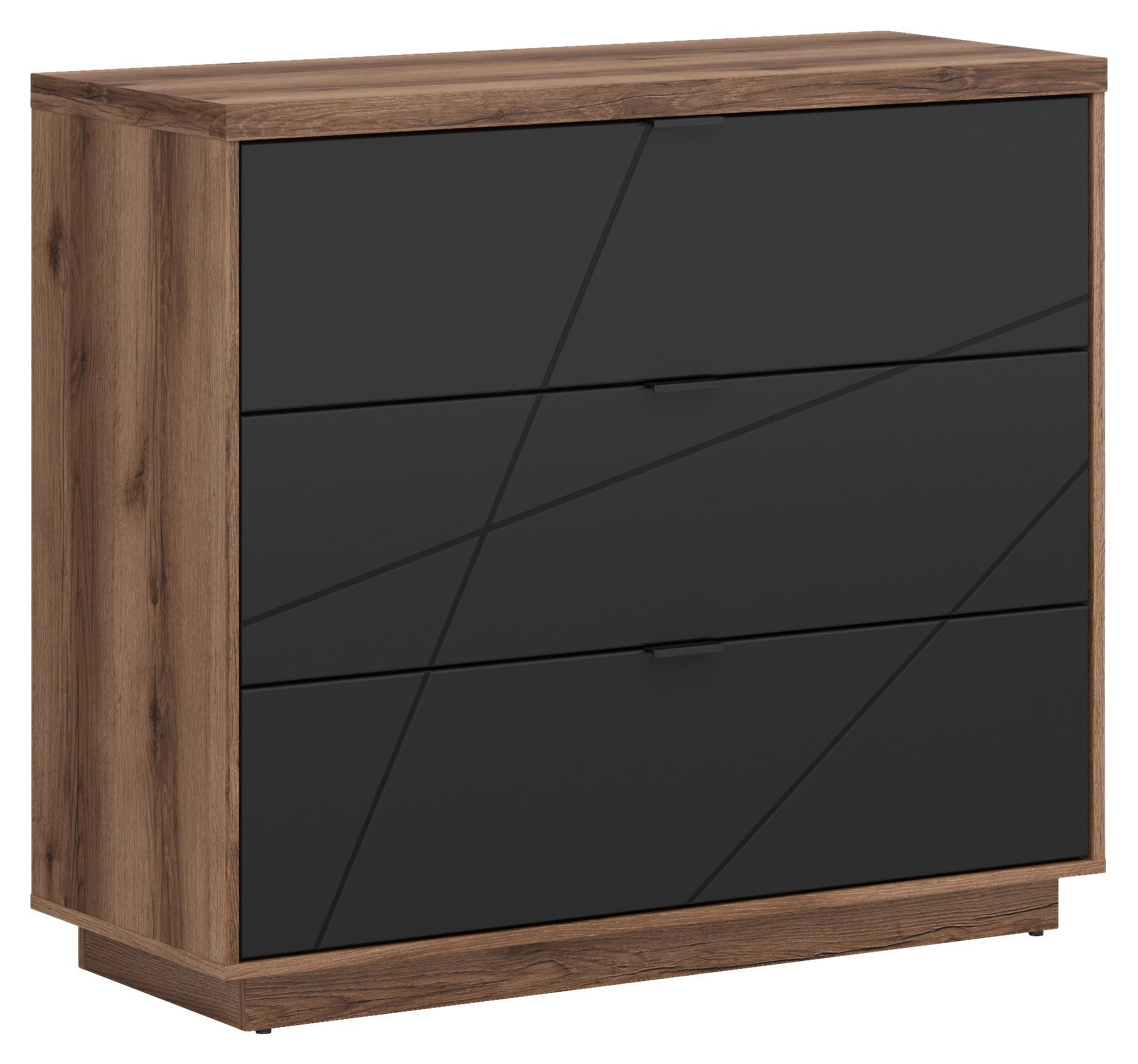 Kommode 106 cm Forn, Schwarz/Eiche Dekor - Eichefarben/Schwarz, MODERN, Holzwerkstoff (106/93/42,5cm) - MID.YOU