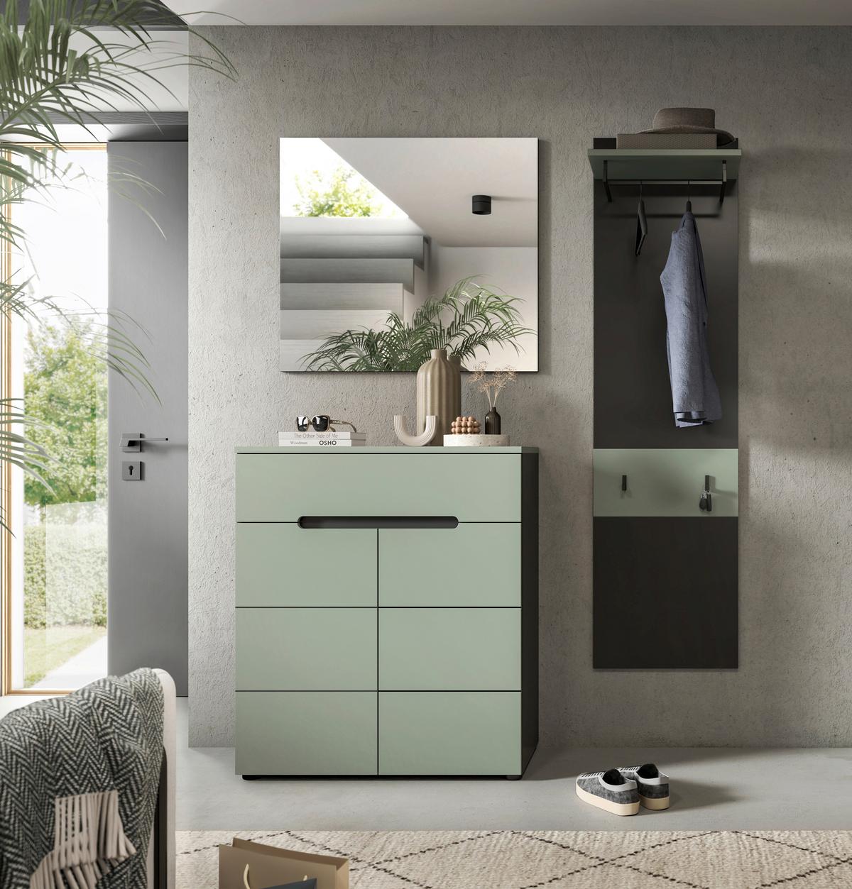 Garderobe Canu 3-Teilig Grau/Grün B: 140 cm - Design, Holzwerkstoff (140/190/37cm) - Livetastic